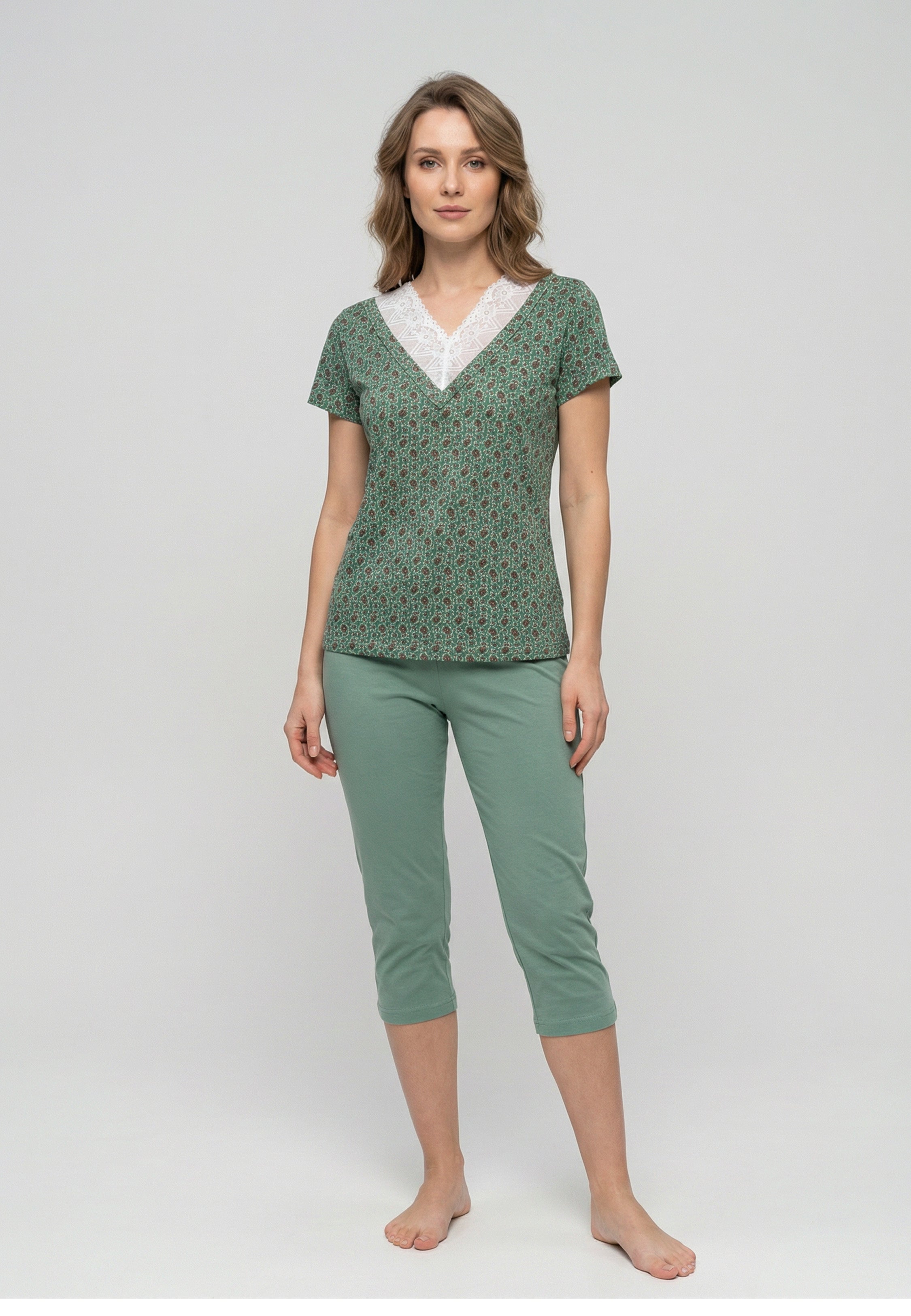 Ensemble Pyjama Femme Imprimé Dentelle et Pantalon Court