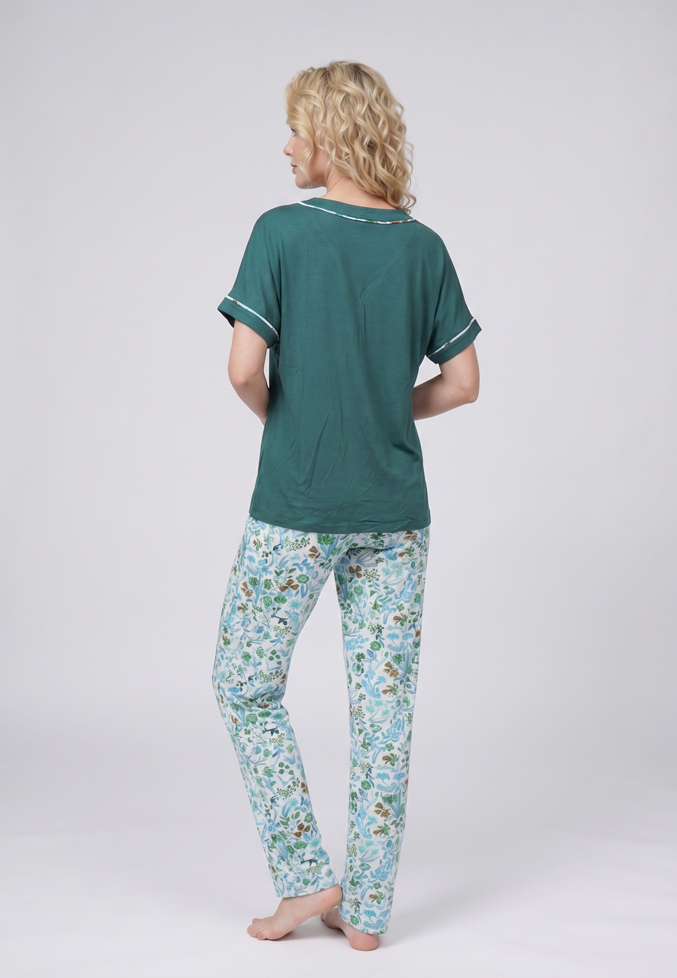 Ensemble Pyjama Femme Boutonné Col V Pantalon Long
