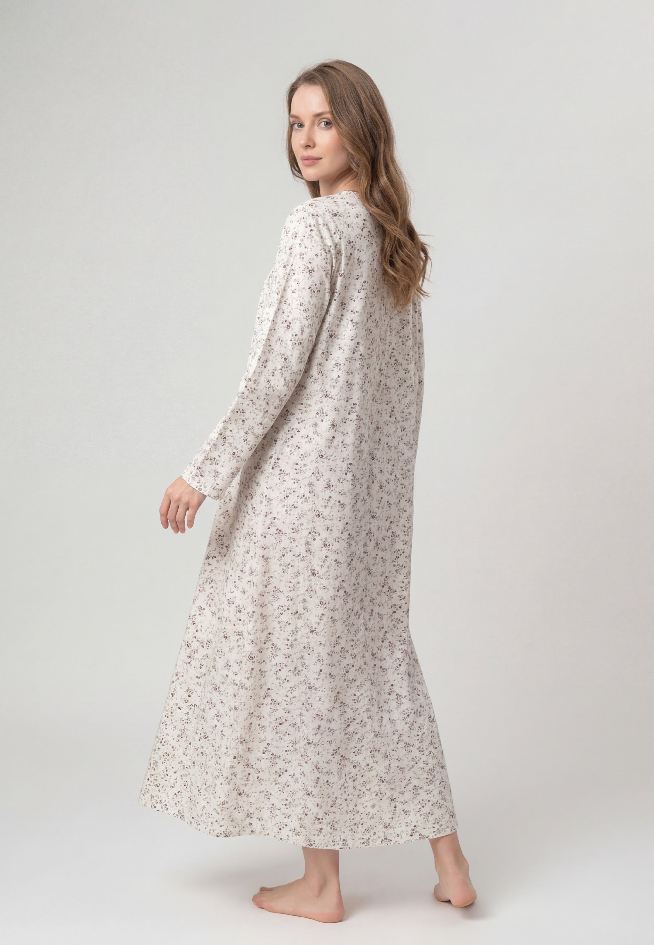 Chemise de Nuit Femme Imprimé Bordeaux en Coton