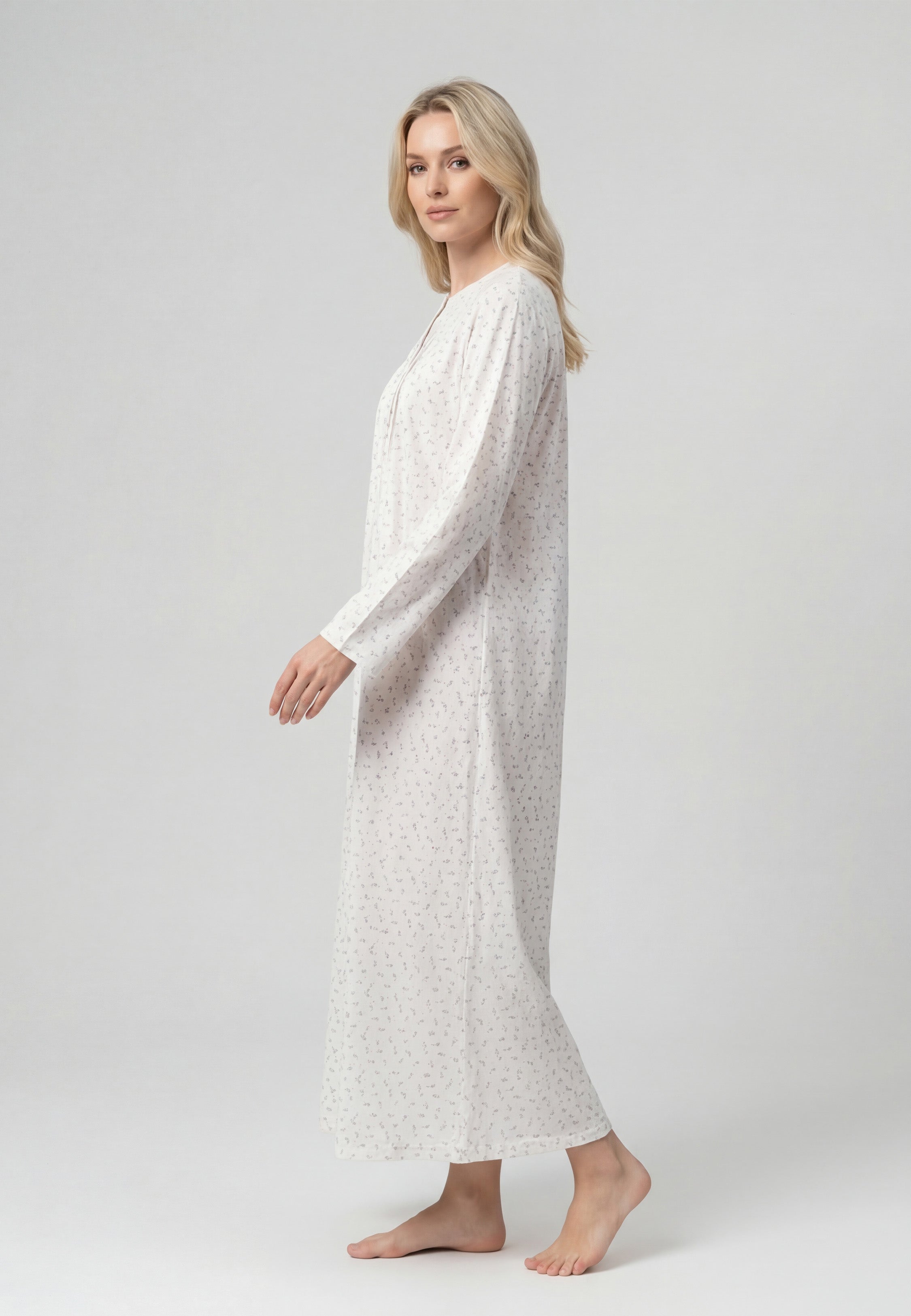 Chemise de Nuit Femme Imprimé Rose en Coton