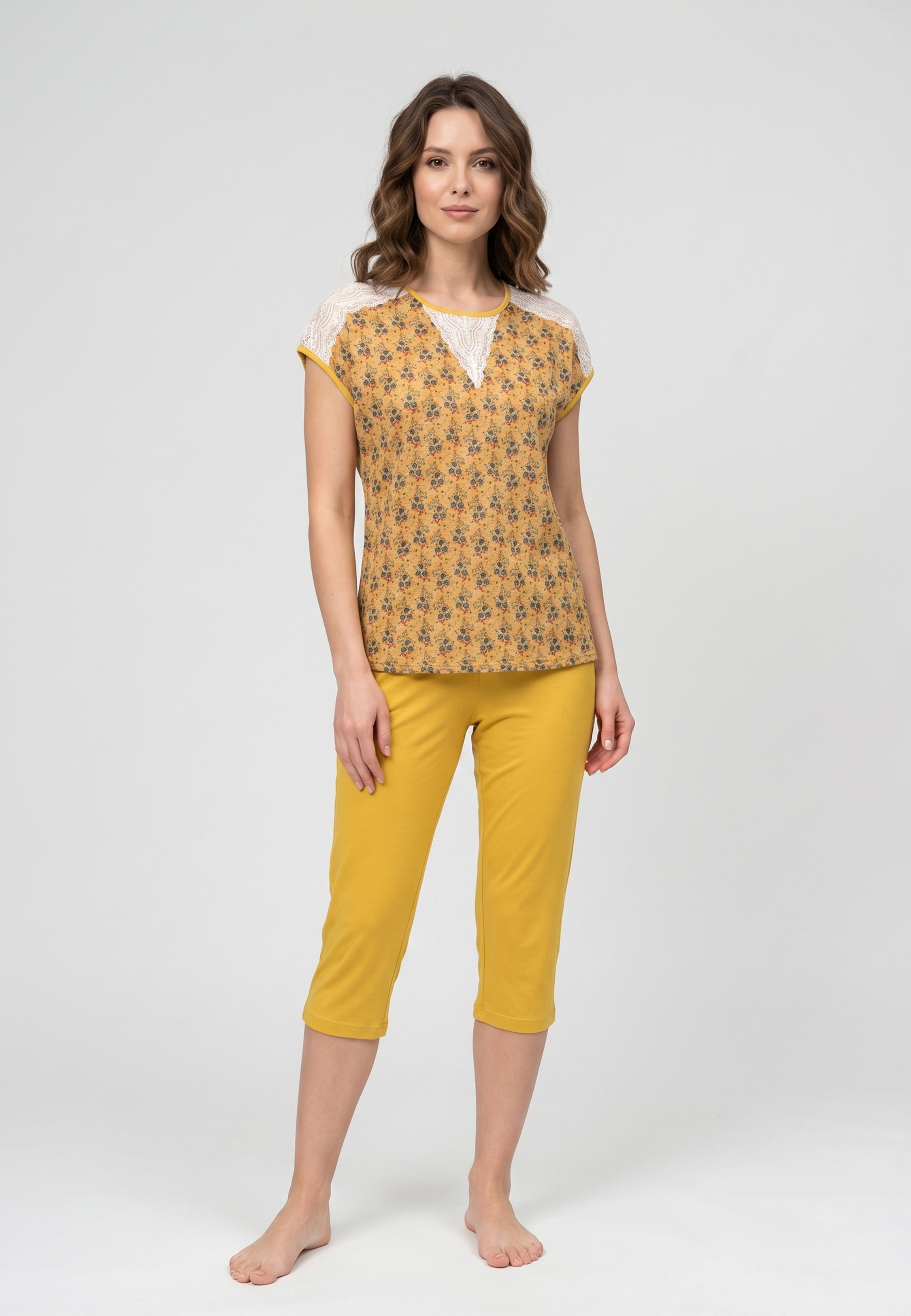 Ensemble Pyjama Femme Imprimé Dentelle et Pantalon Court