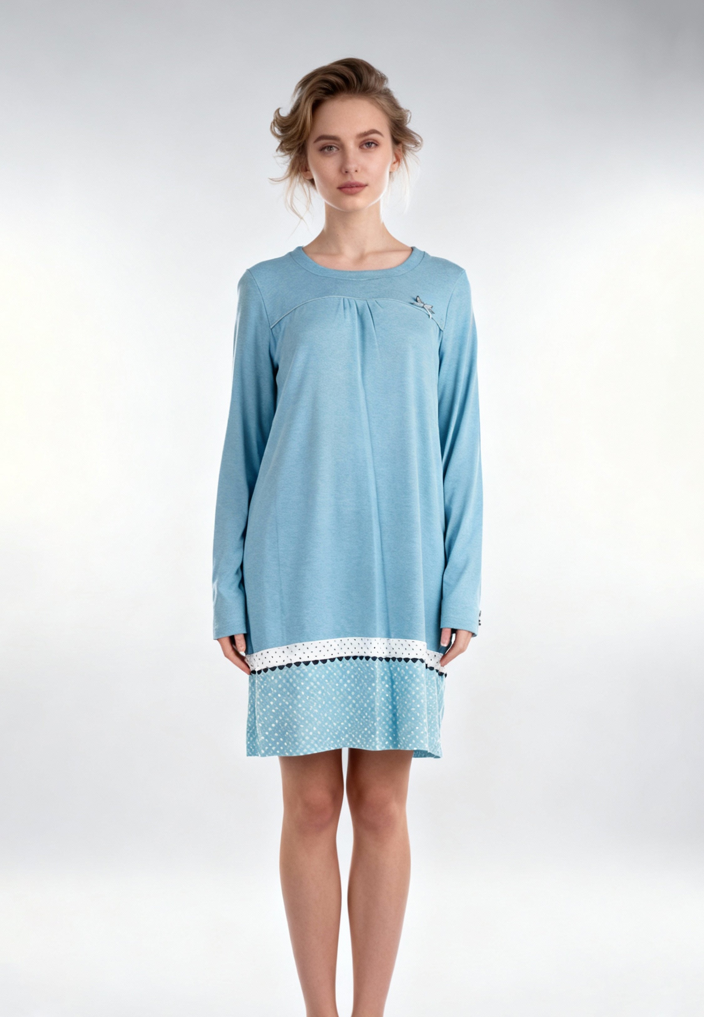 Pyjama Robe Bleu à Détails Contrastés