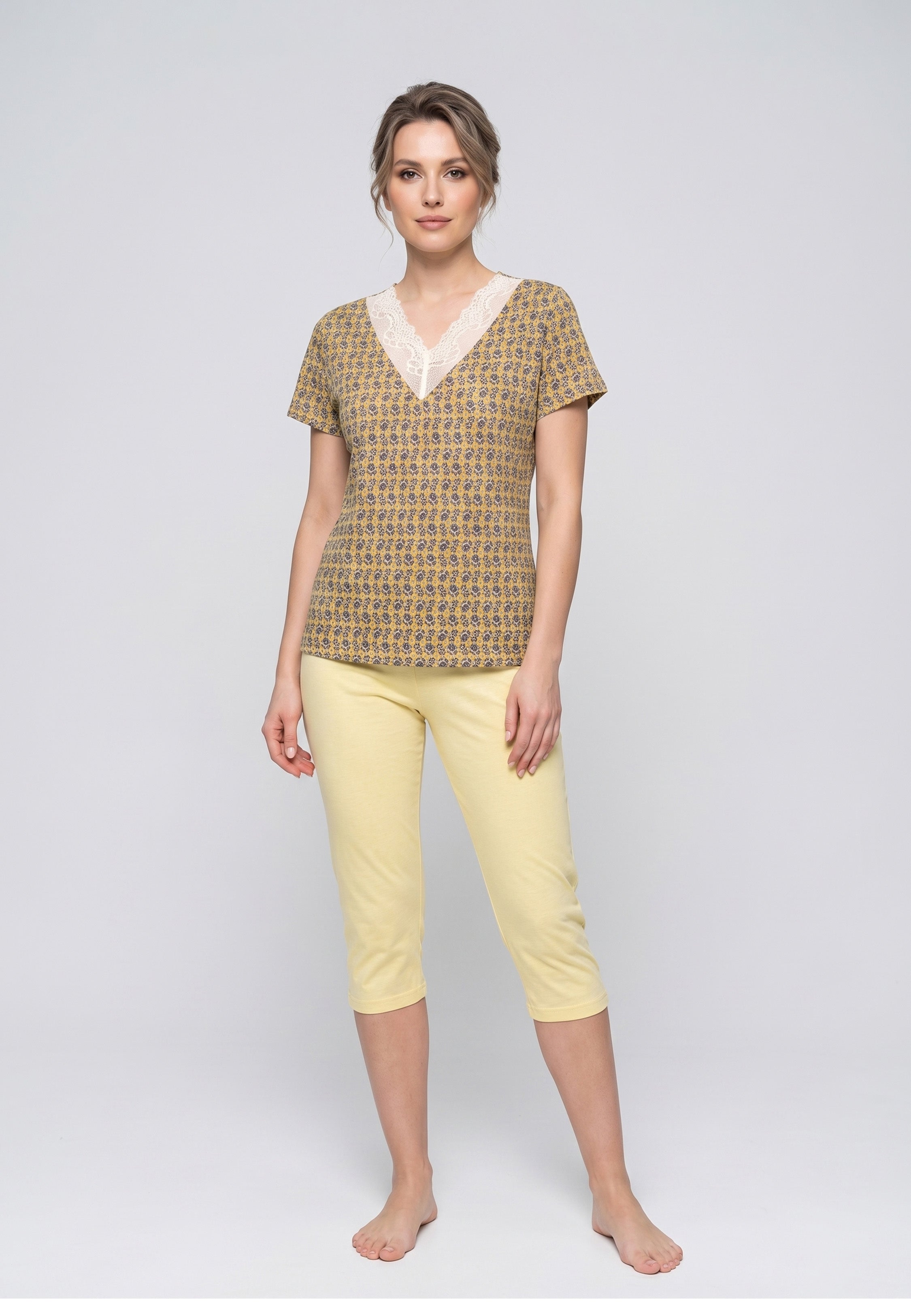 Ensemble Pyjama Femme Imprimé Dentelle et Pantalon Court