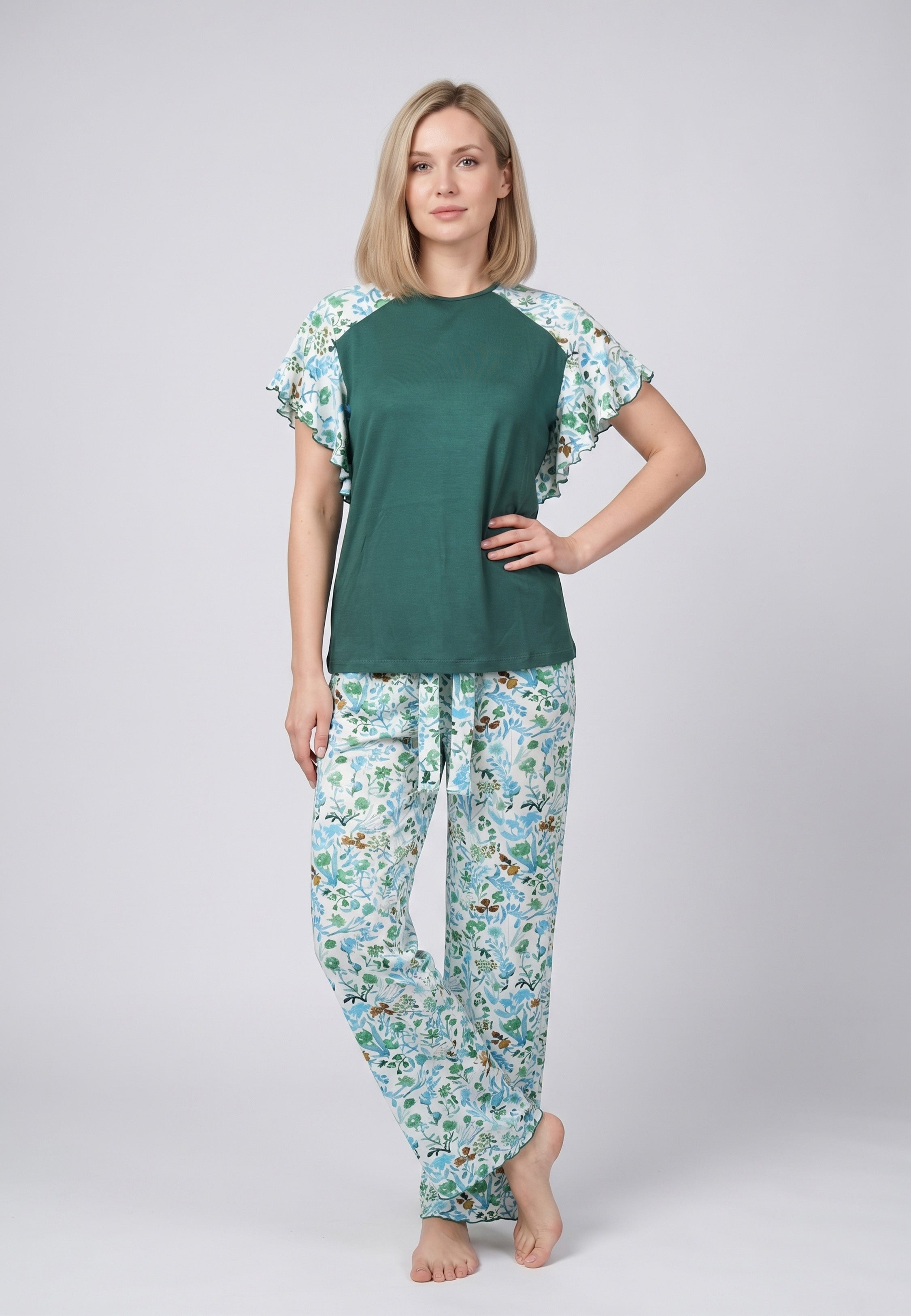 Ensemble Pyjama Femme Manches Volantées Pantalon Long