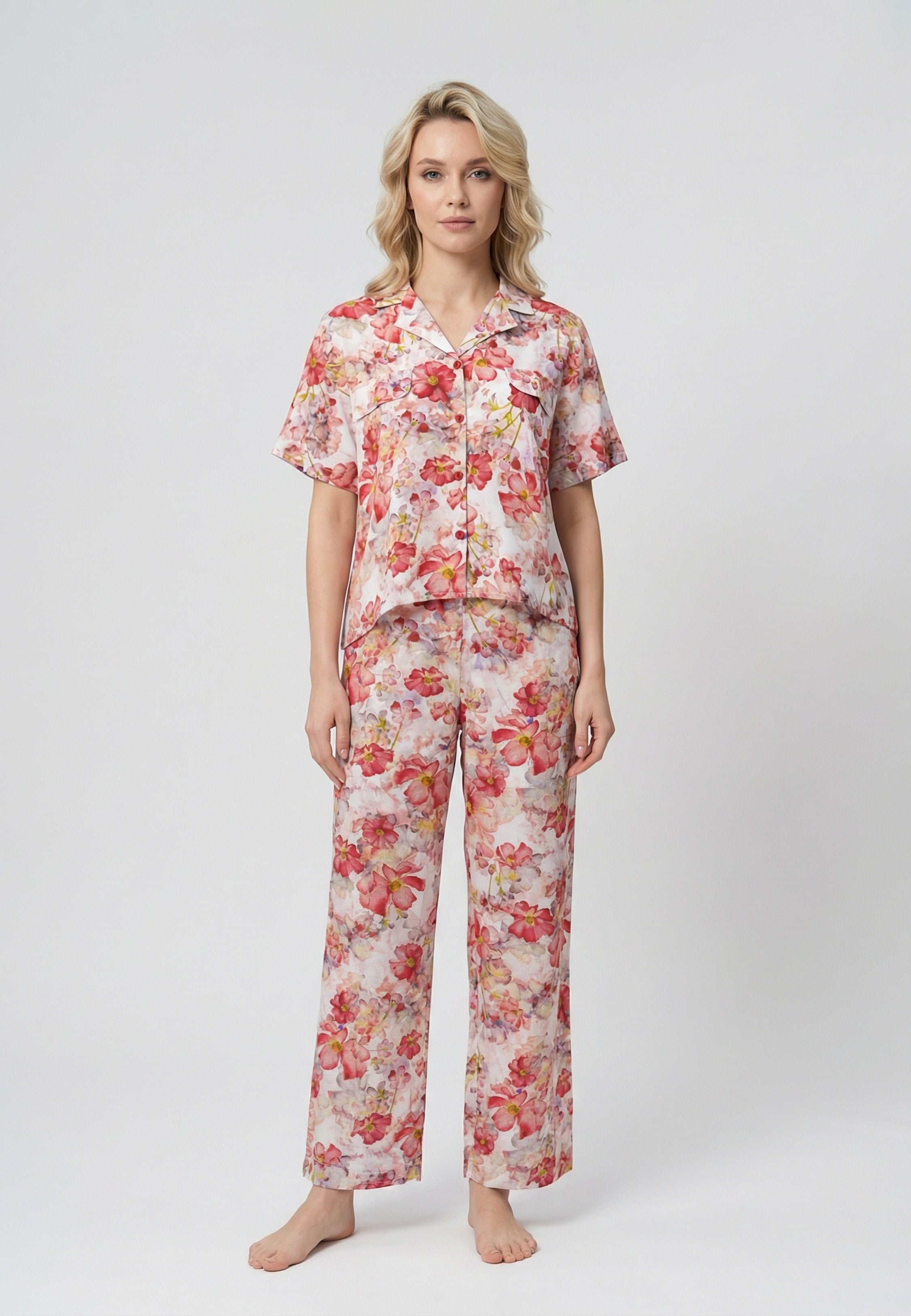 Ensemble Pyjama Femme Fleuri Rouge