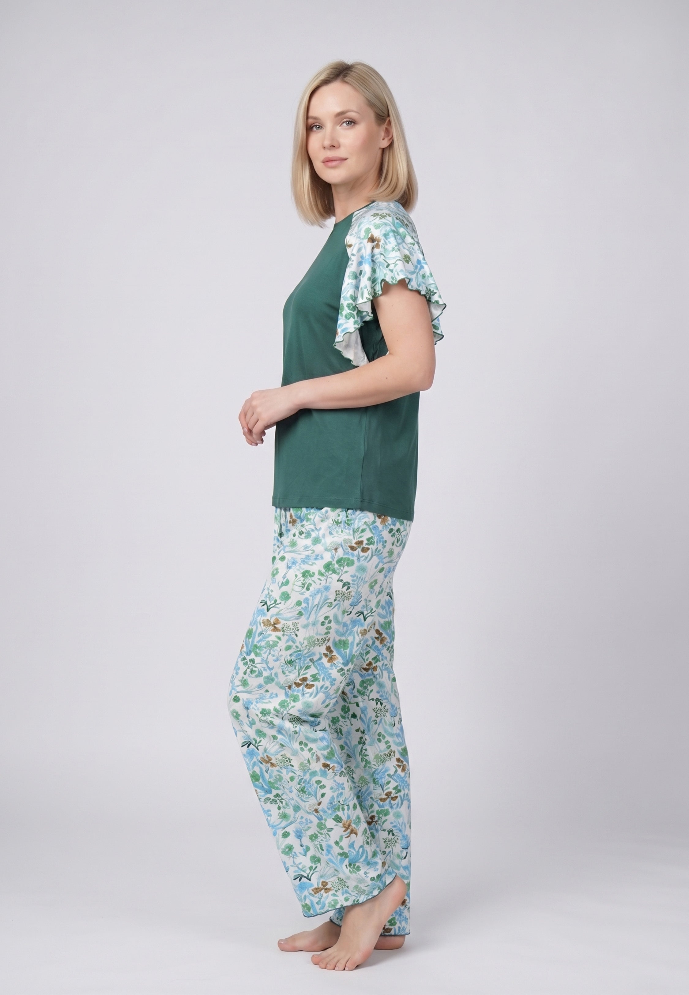 Ensemble Pyjama Femme Manches Volantées Pantalon Long