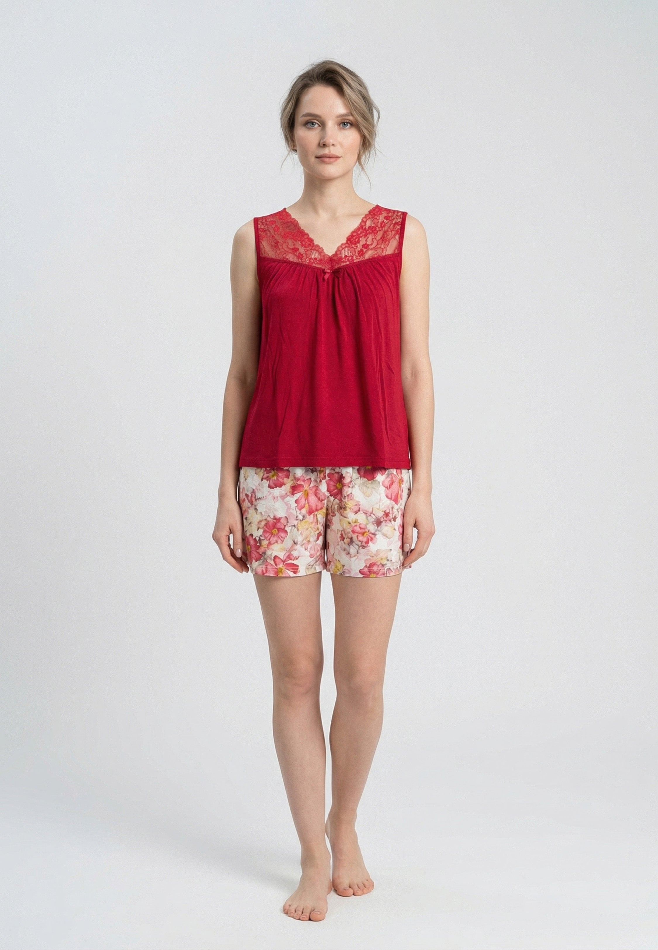 Ensemble Pyjama Femme Short avec Détails en Dentelle
