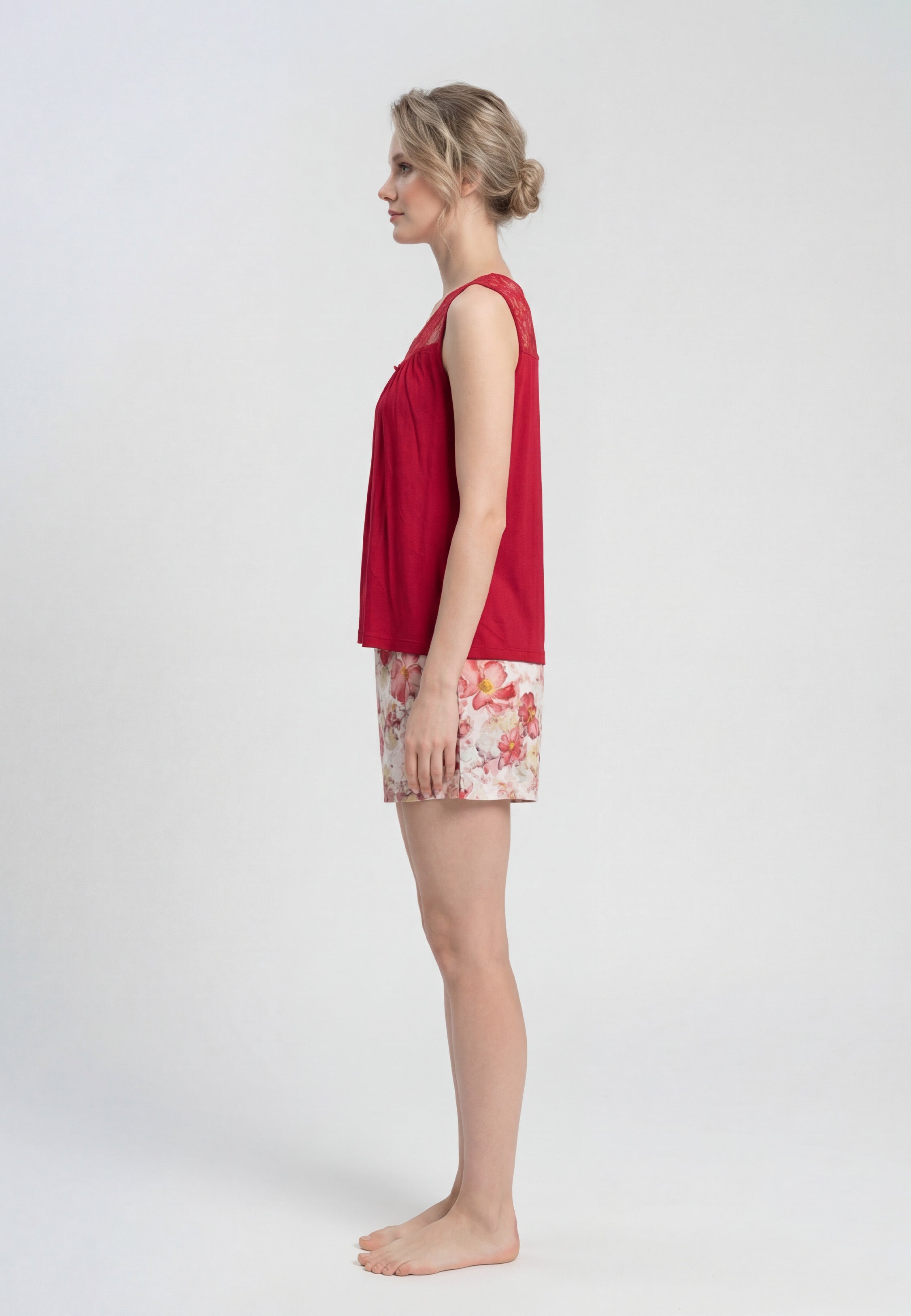 Ensemble Pyjama Femme Short avec Détails en Dentelle