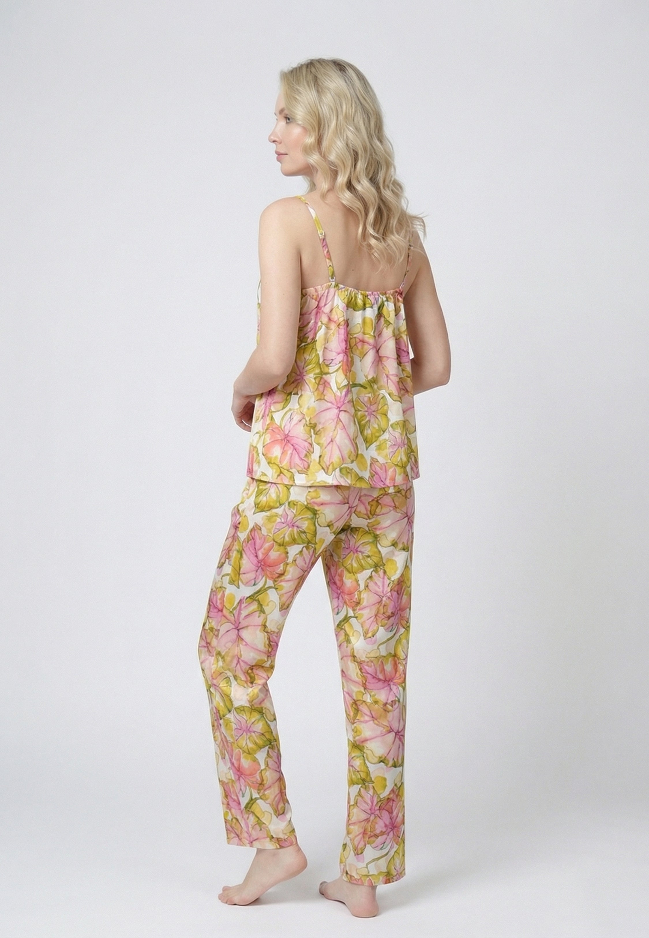 Pyjama Femme Fleuri Caraco avec Dentelle