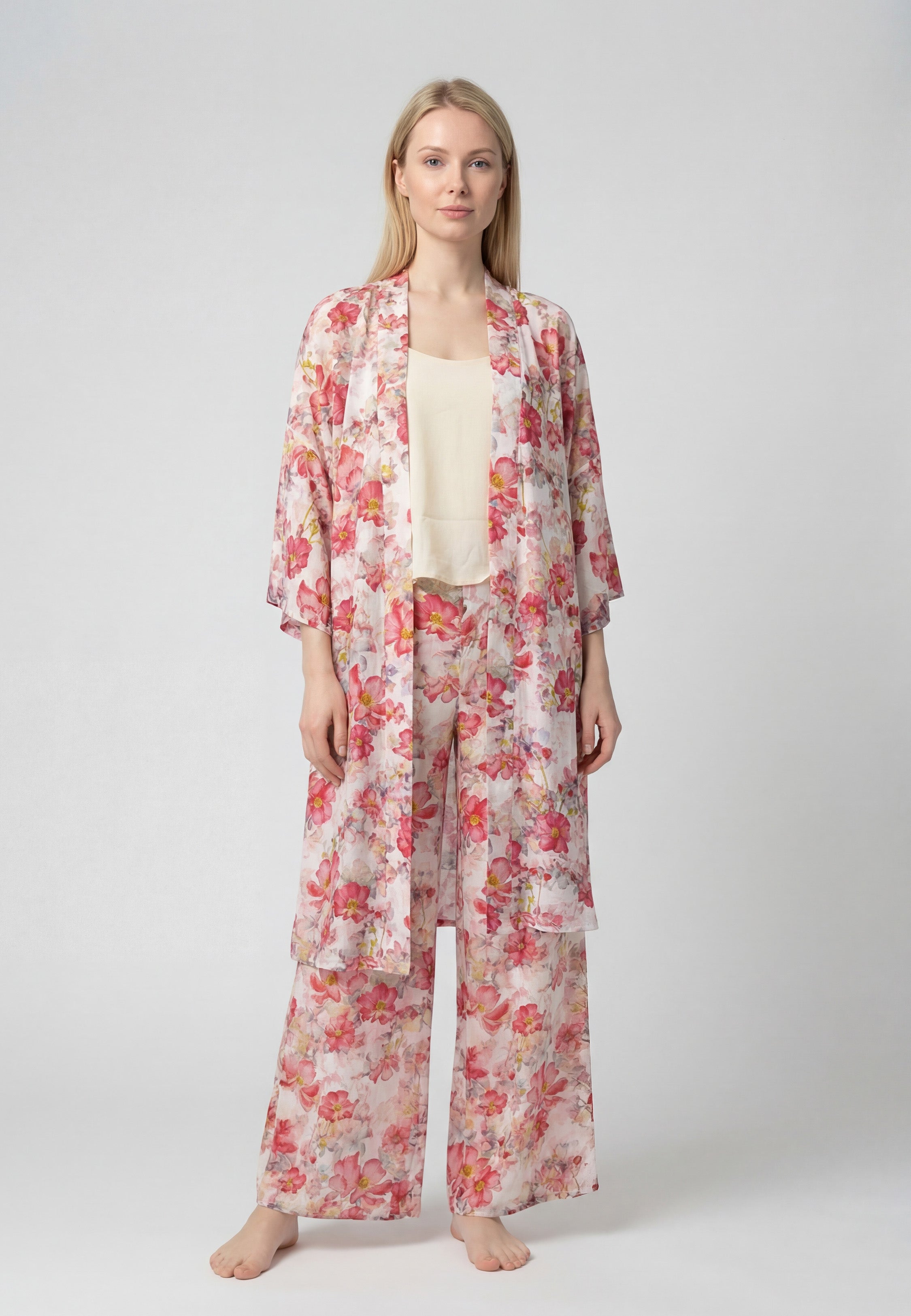 Ensemble Pyjama Femme Caraco et Pantalon Imprimé Floral