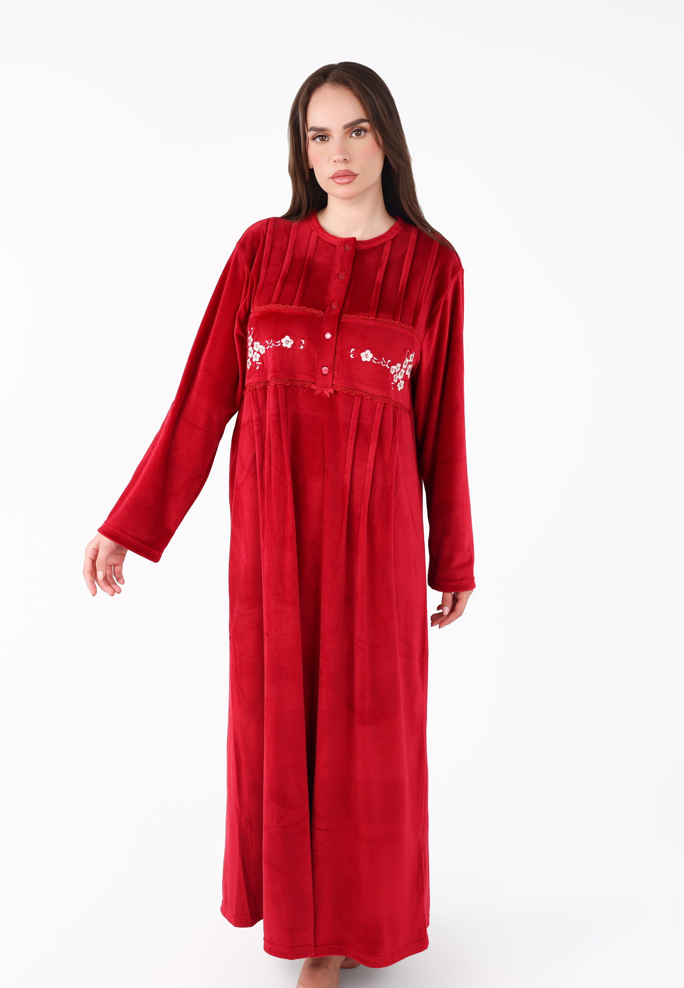 Robe de nuit longue en velours brodé