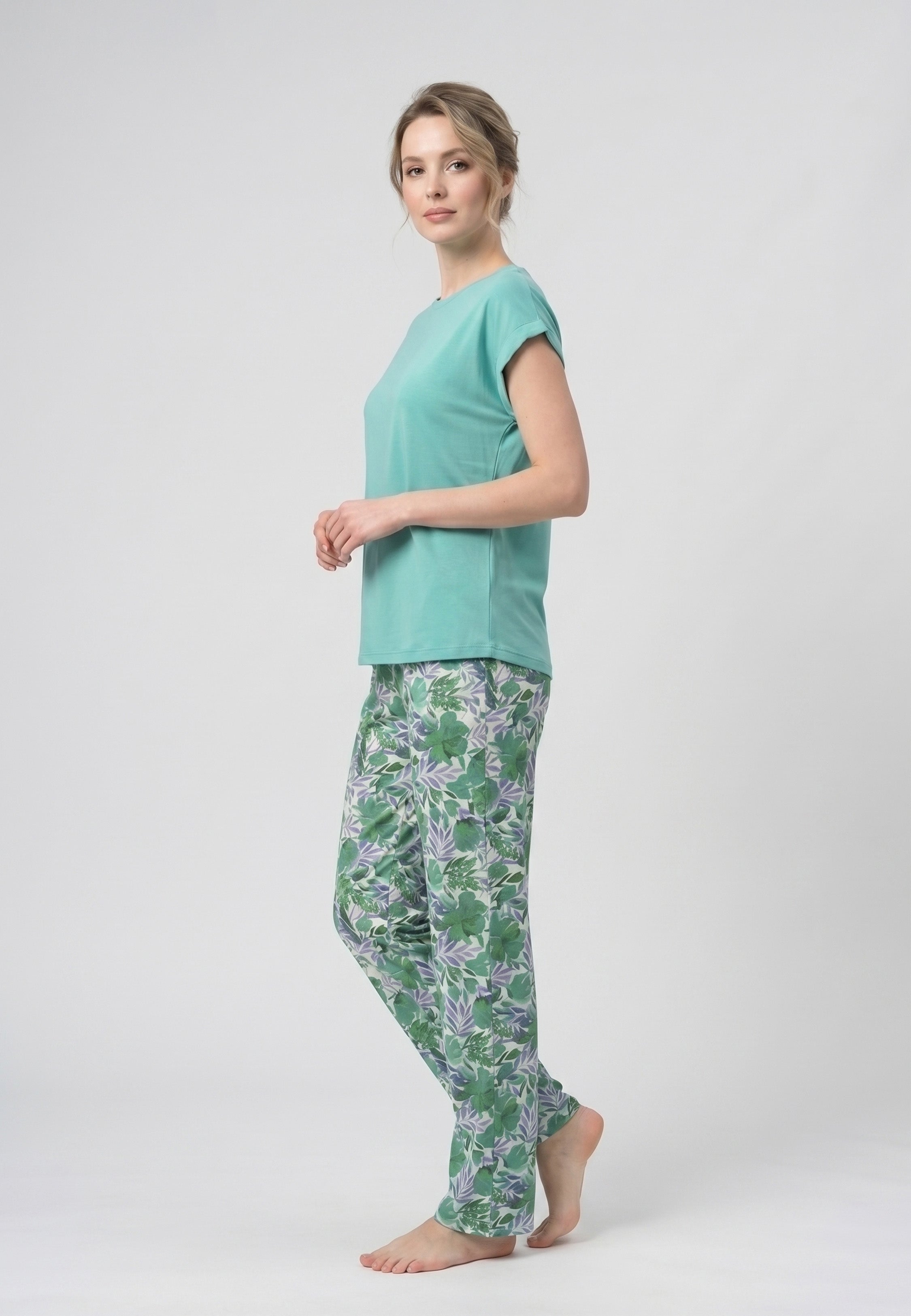 Pyjama T-Shirt Uni & Pantalon Tropical