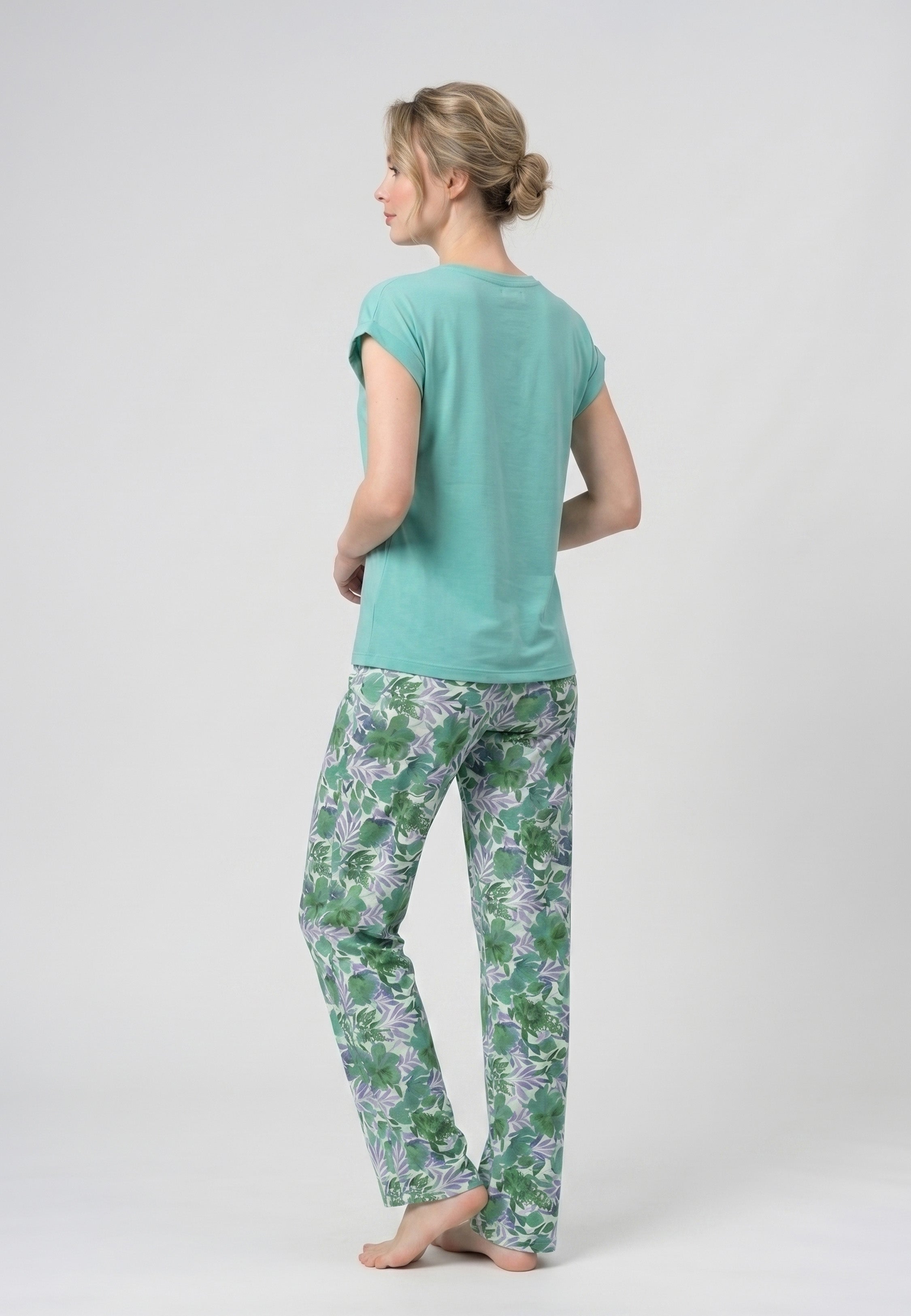 Pyjama T-Shirt Uni & Pantalon Tropical