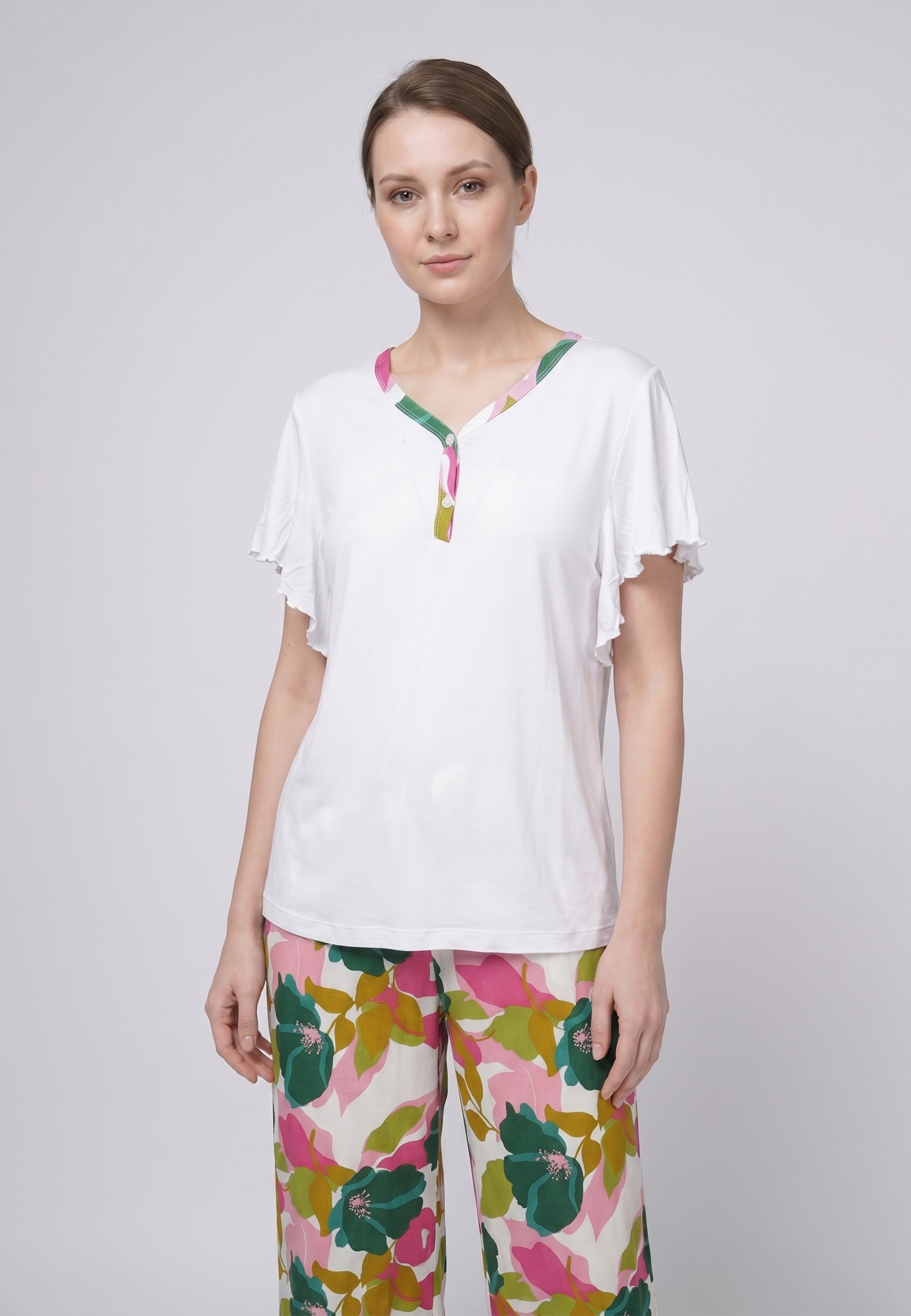 Pyjama T-Shirt Manches Papillon & Pantalon Fleuri
