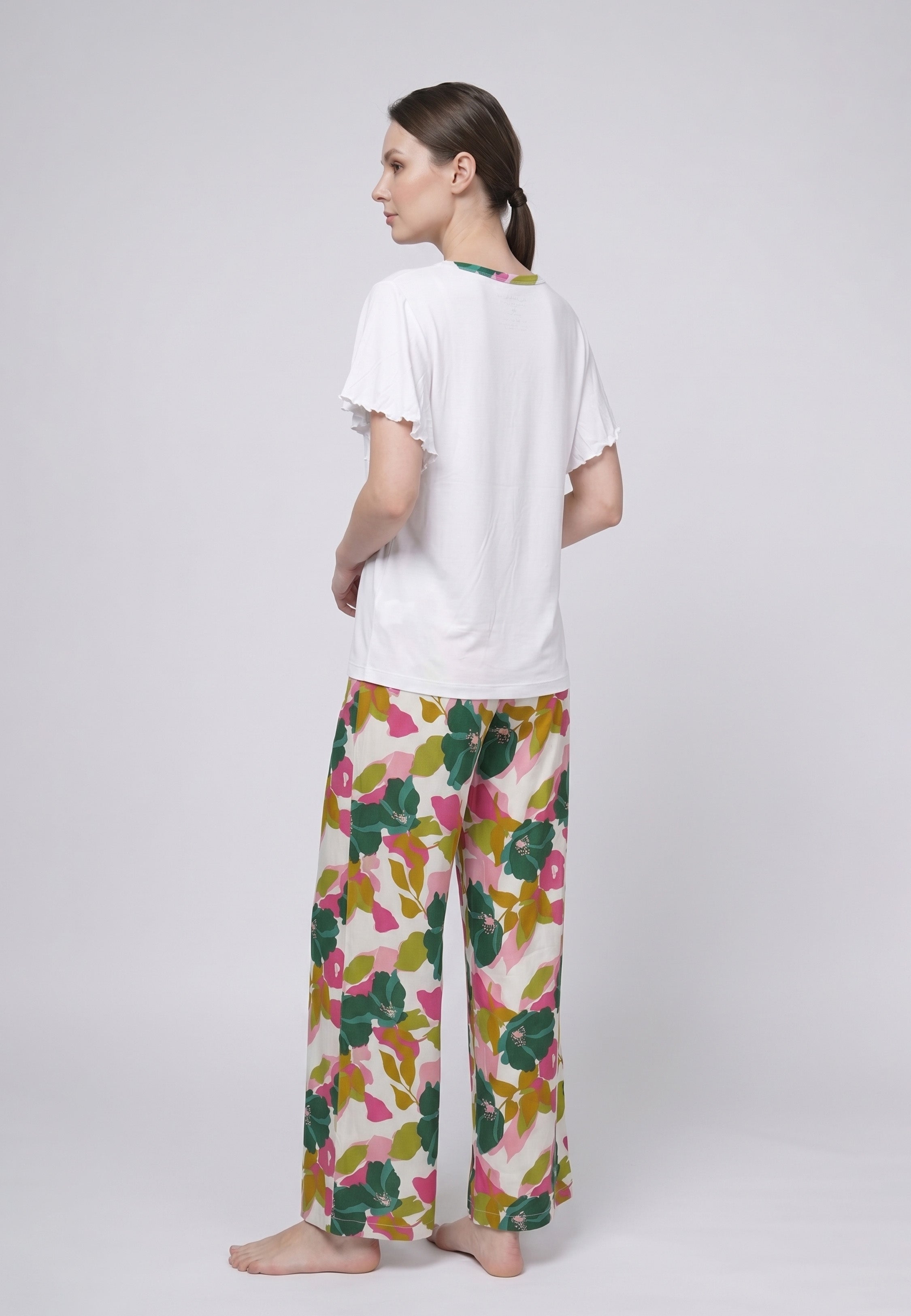Pyjama T-Shirt Manches Papillon & Pantalon Fleuri