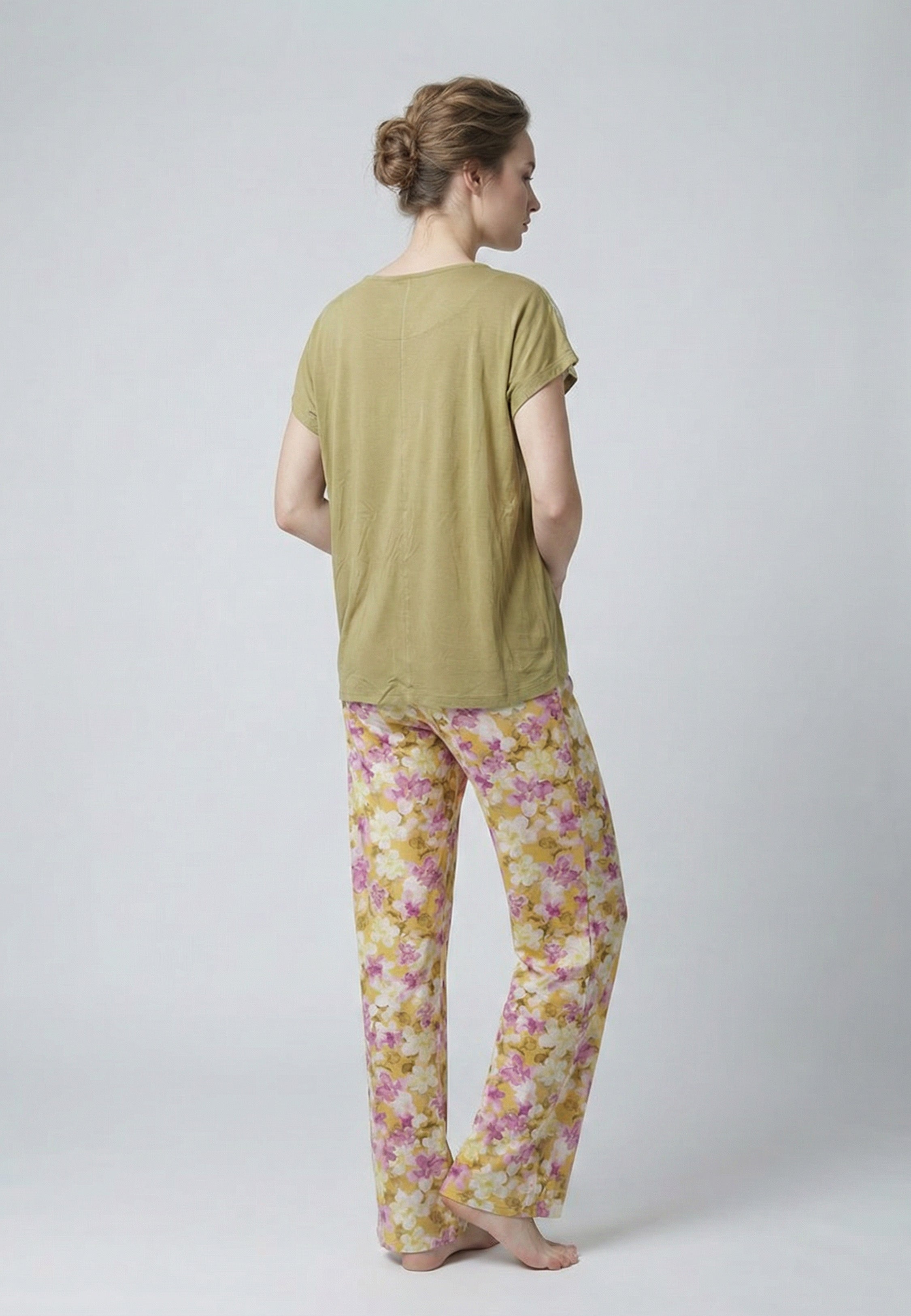 Pyjama T-Shirt Empiècement Dentelle & Pantalon Fleuri