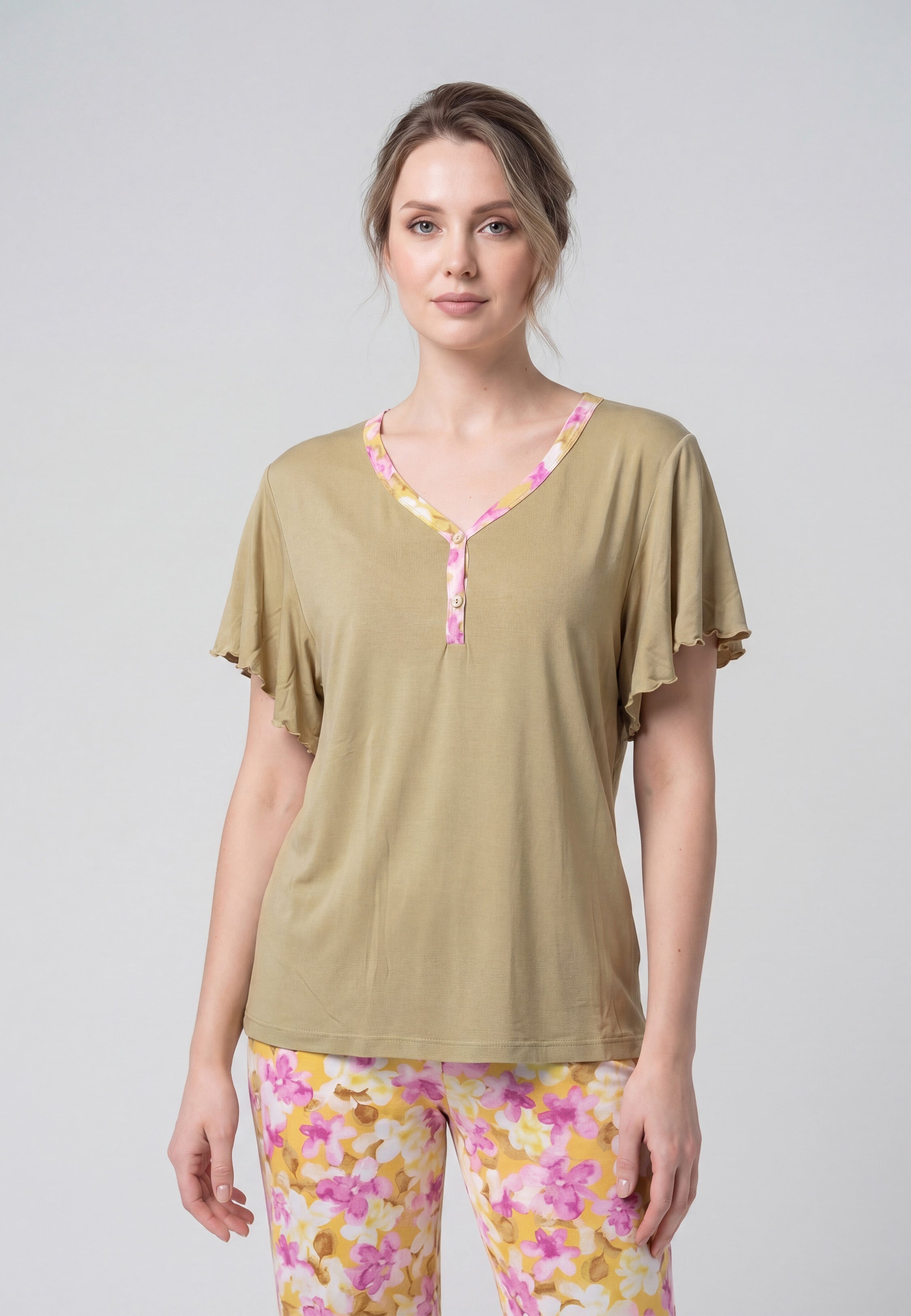Pyjama T-Shirt Manches Papillon & Pantalon Fleuri