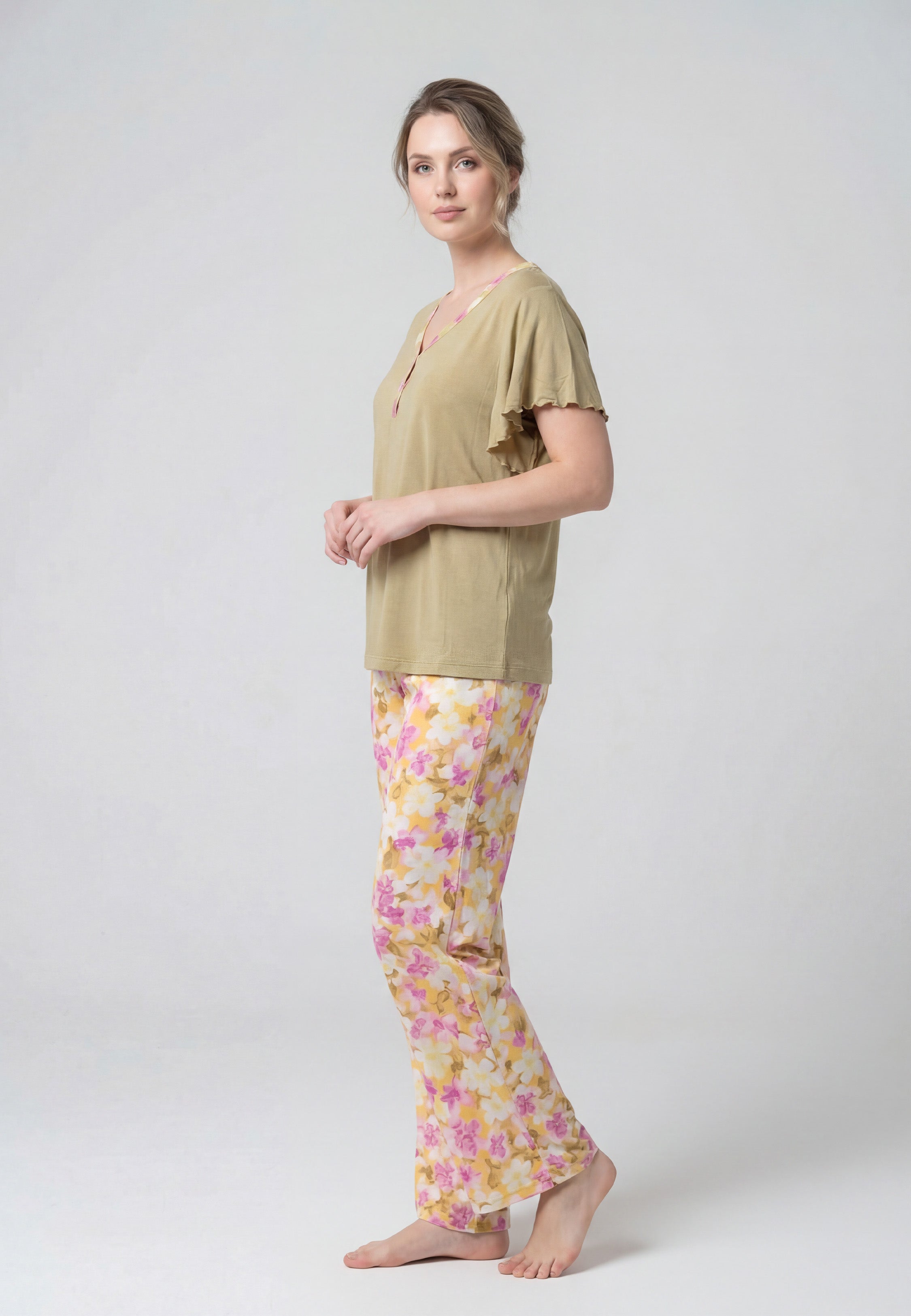 Pyjama T-Shirt Manches Papillon & Pantalon Fleuri