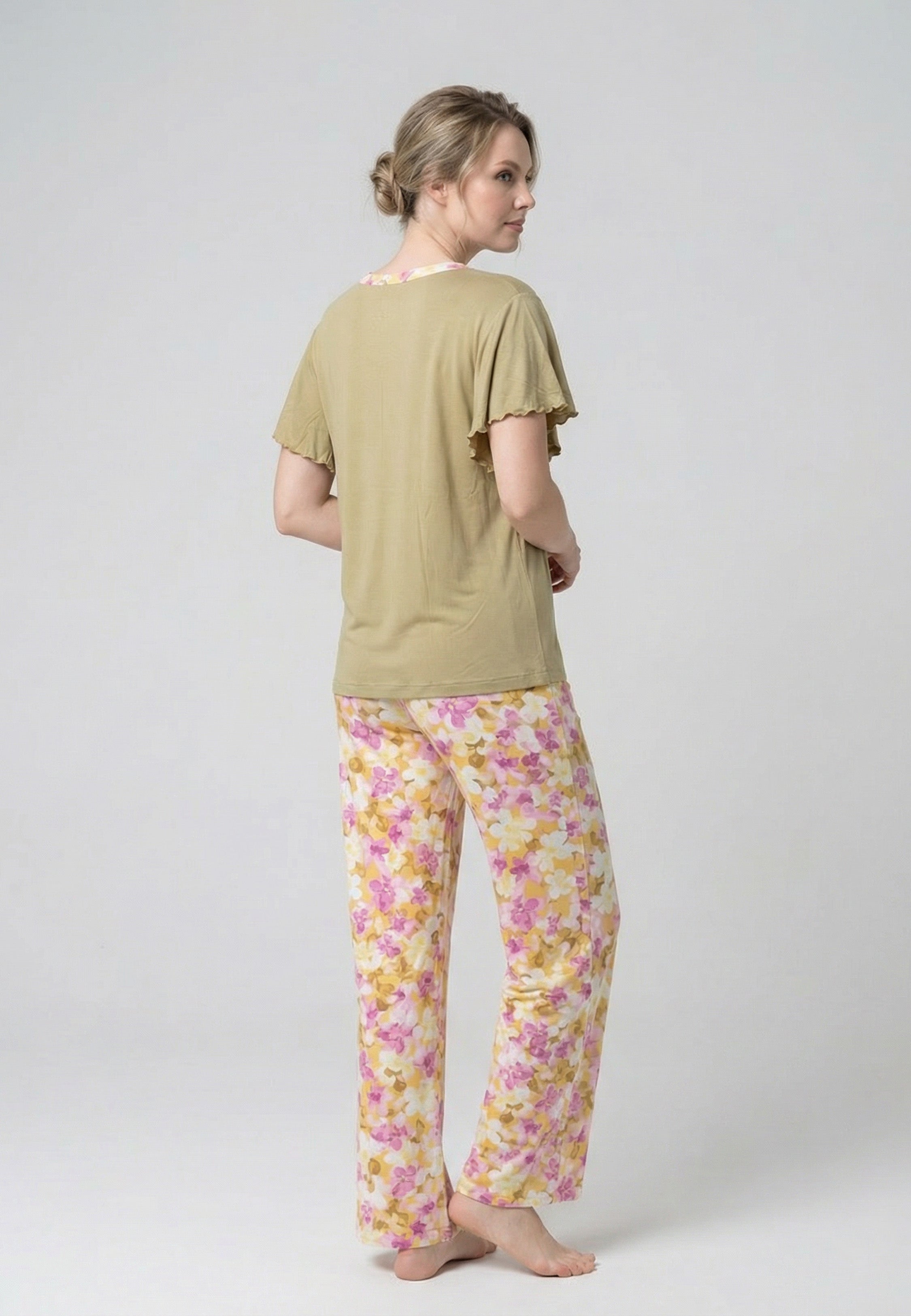 Pyjama T-Shirt Manches Papillon & Pantalon Fleuri
