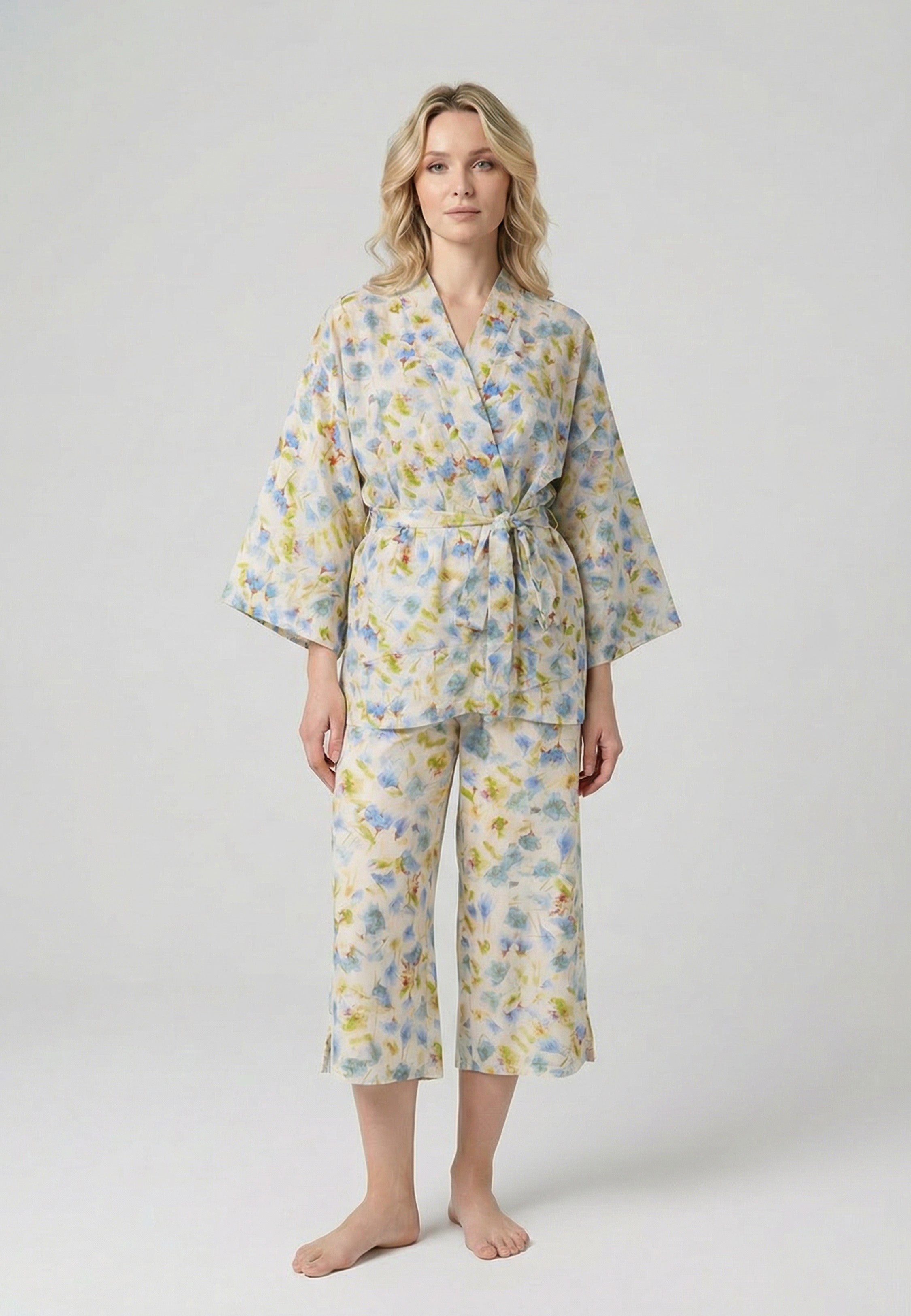 Kimono Femme Imprimé Floral avec Ceinture