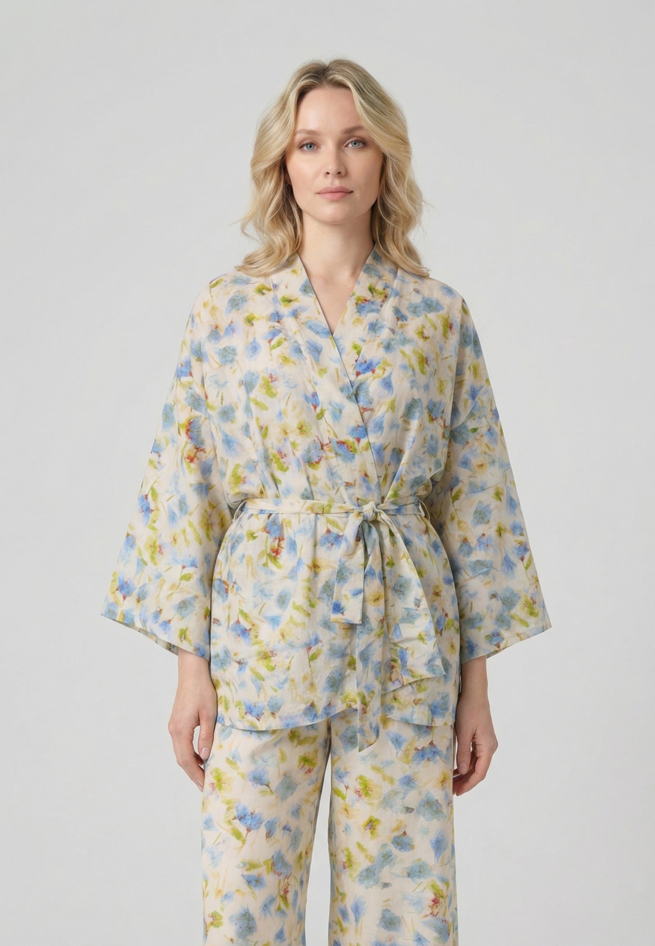 Kimono Femme Imprimé Floral avec Ceinture