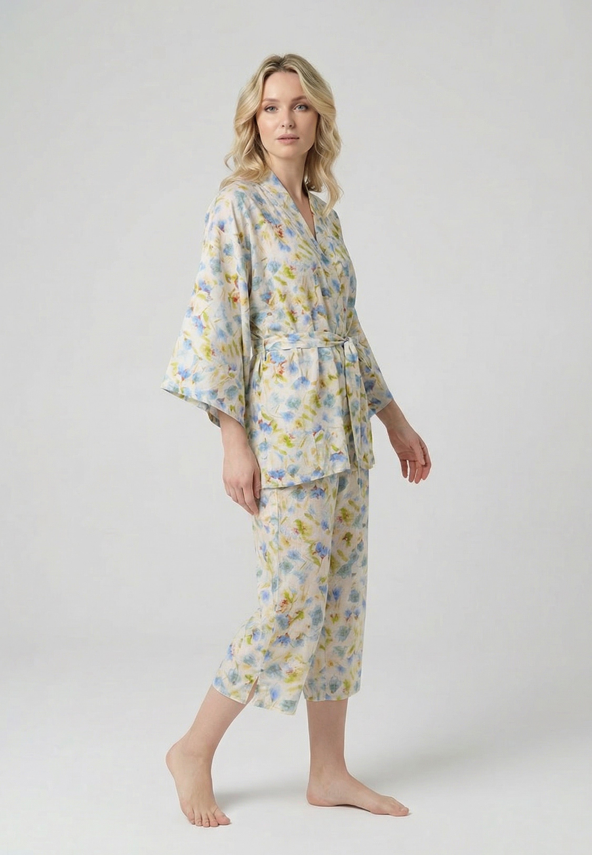 Kimono Femme Imprimé Floral avec Ceinture