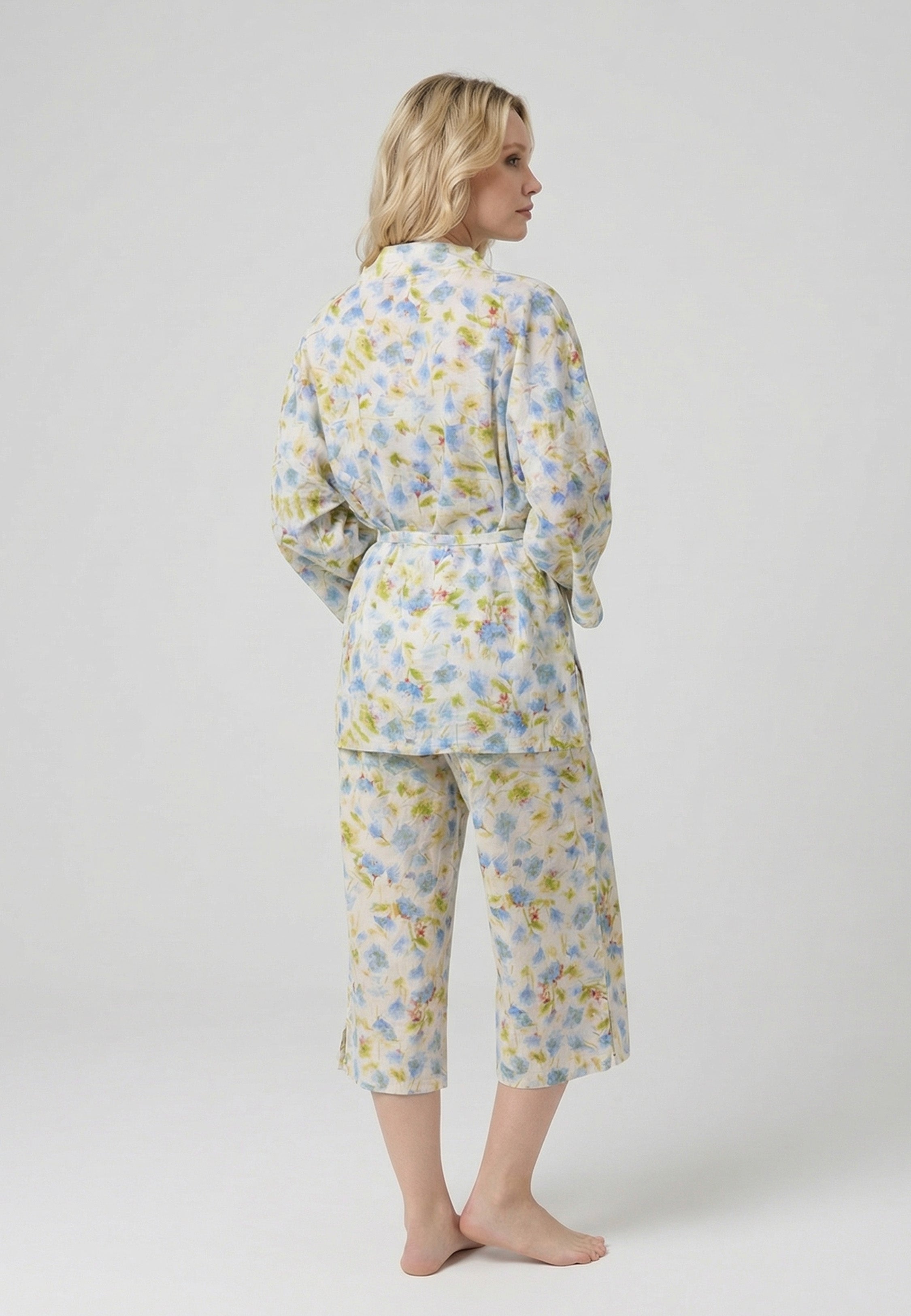 Kimono Femme Imprimé Floral avec Ceinture