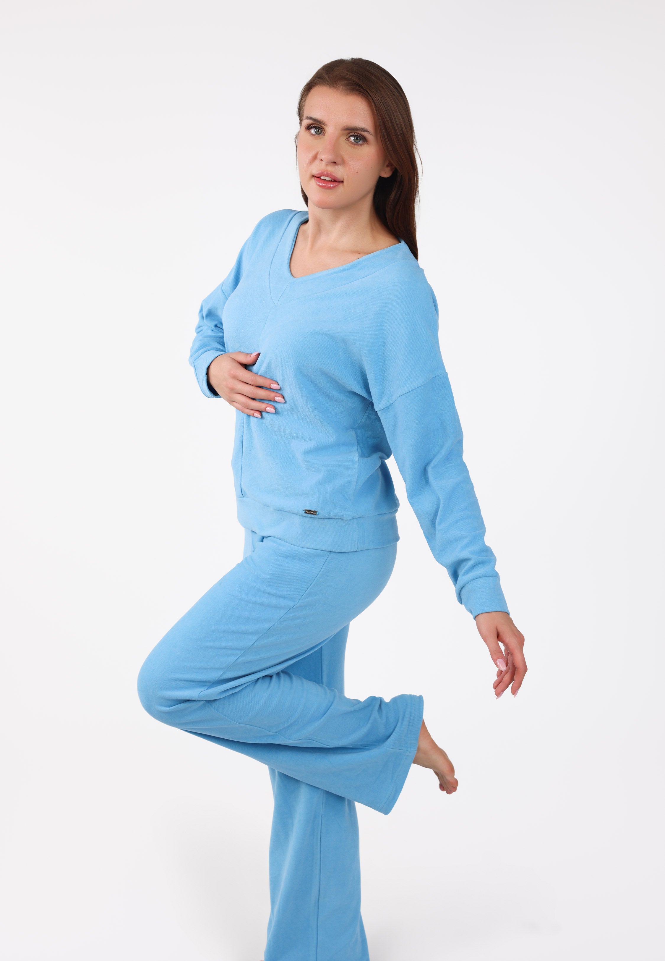 Pyjama Bleu Ciel 2 Pièces Col V