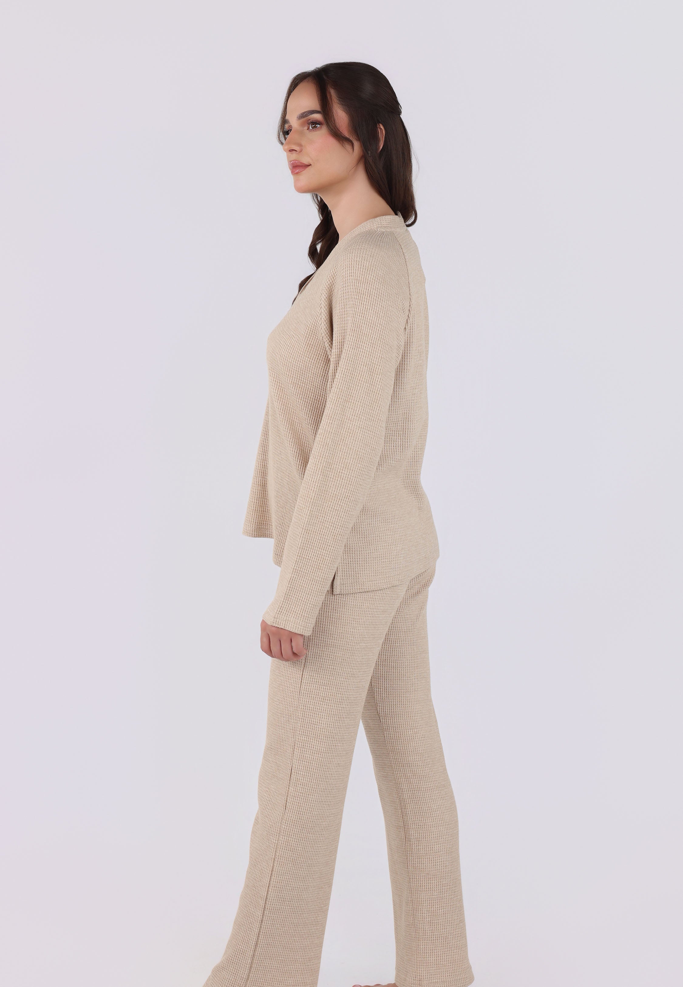 Ensemble pyjama à col V et boutons | Collection Waffle