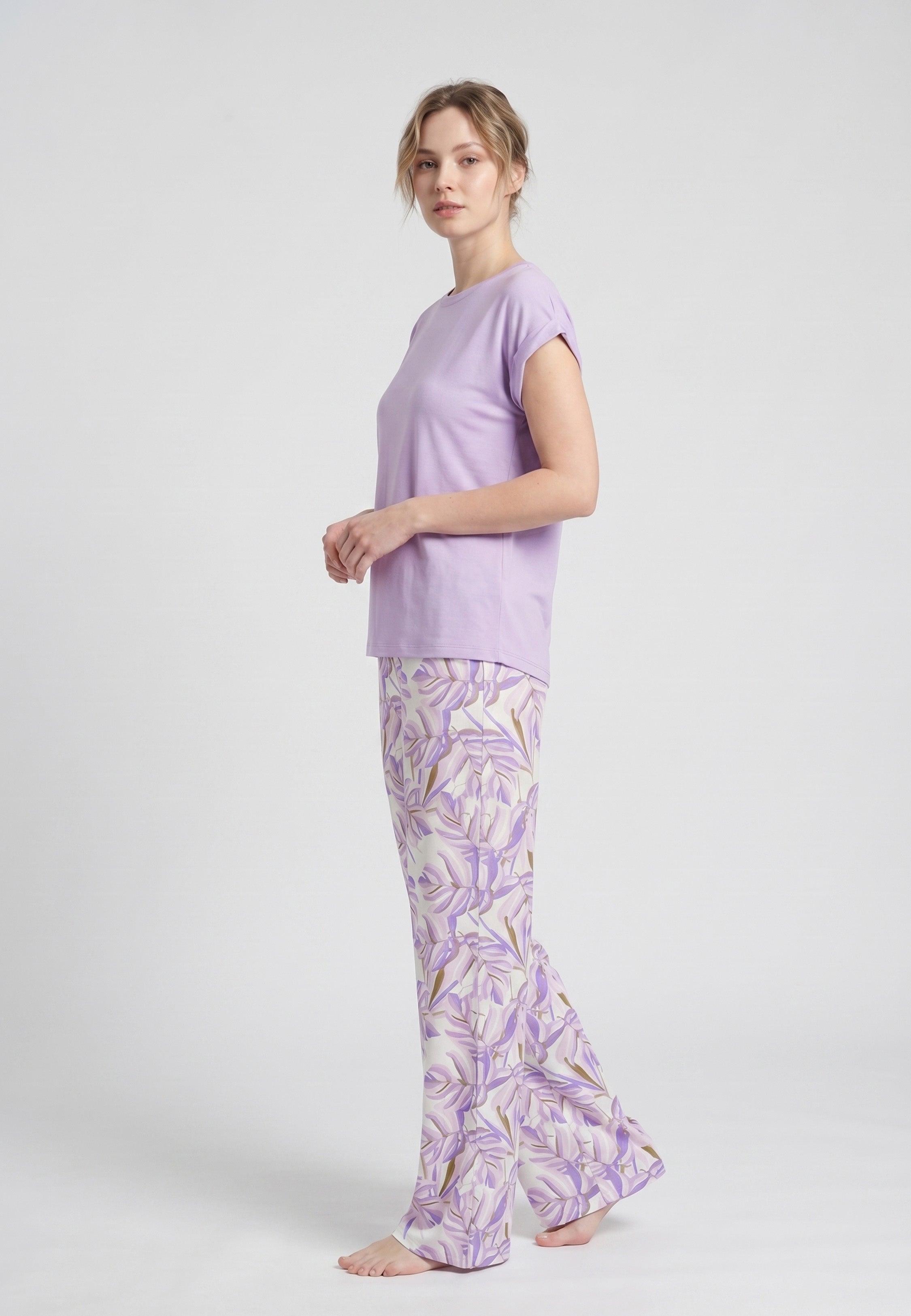 Pyjama T-Shirt Uni & Pantalon Tropical