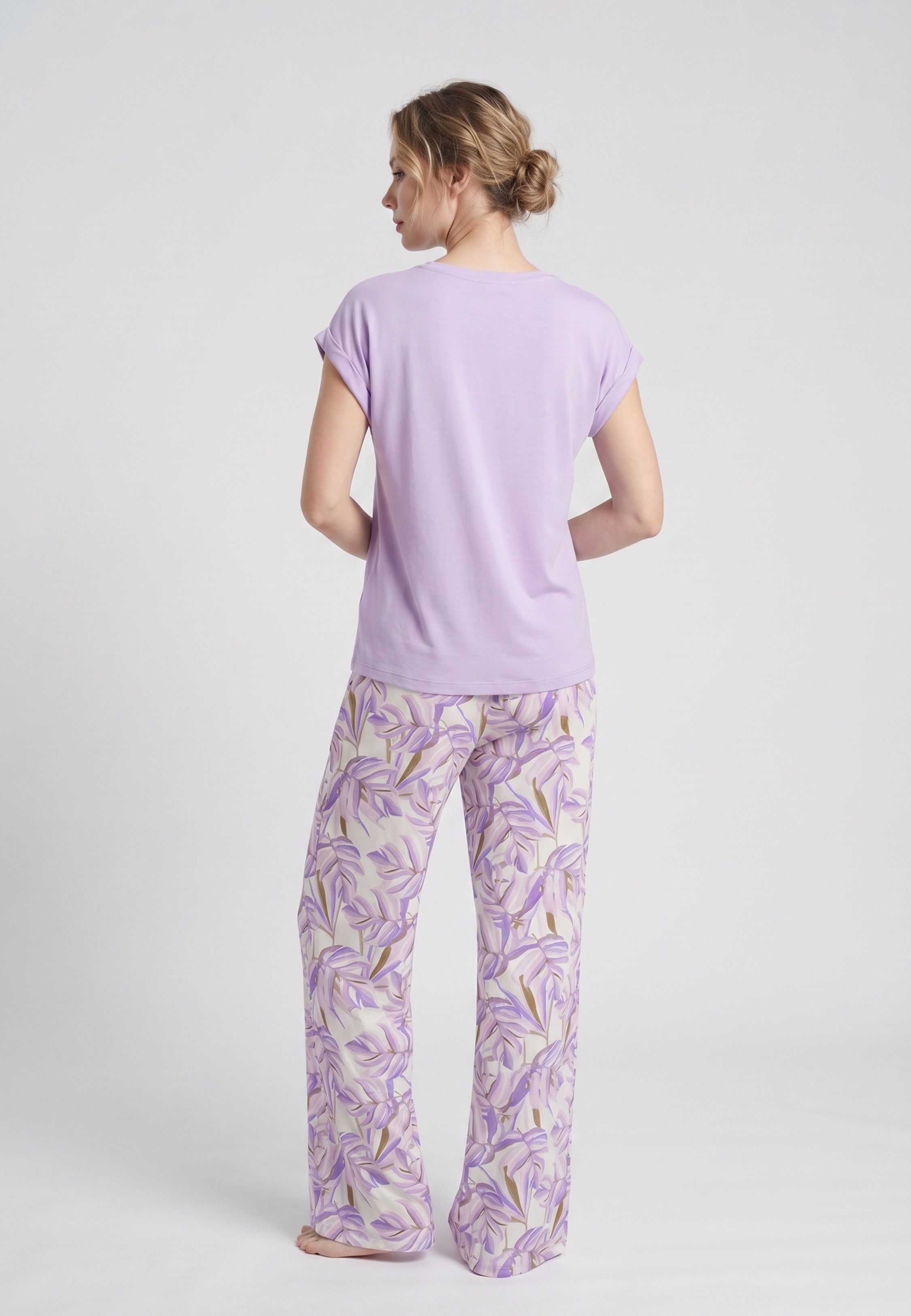 Pyjama T-Shirt Uni & Pantalon Tropical