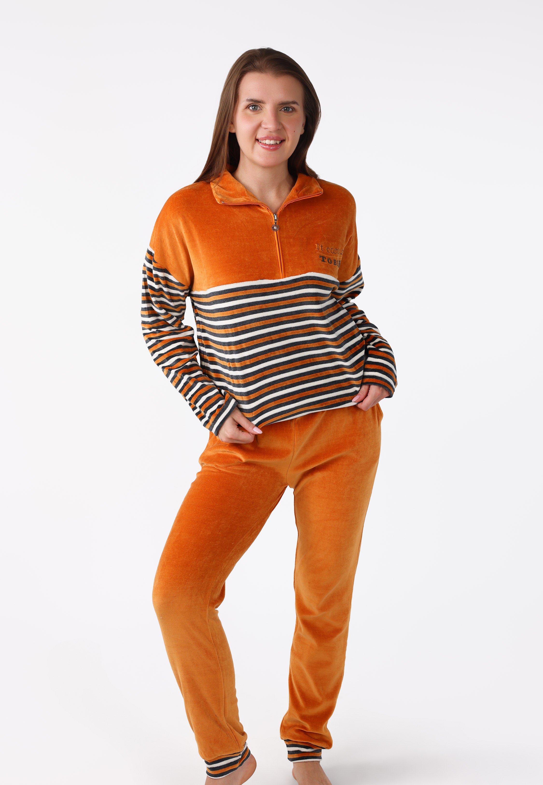 Ensemble en velours zippé caramel | Collection La Douceur d’Hiver