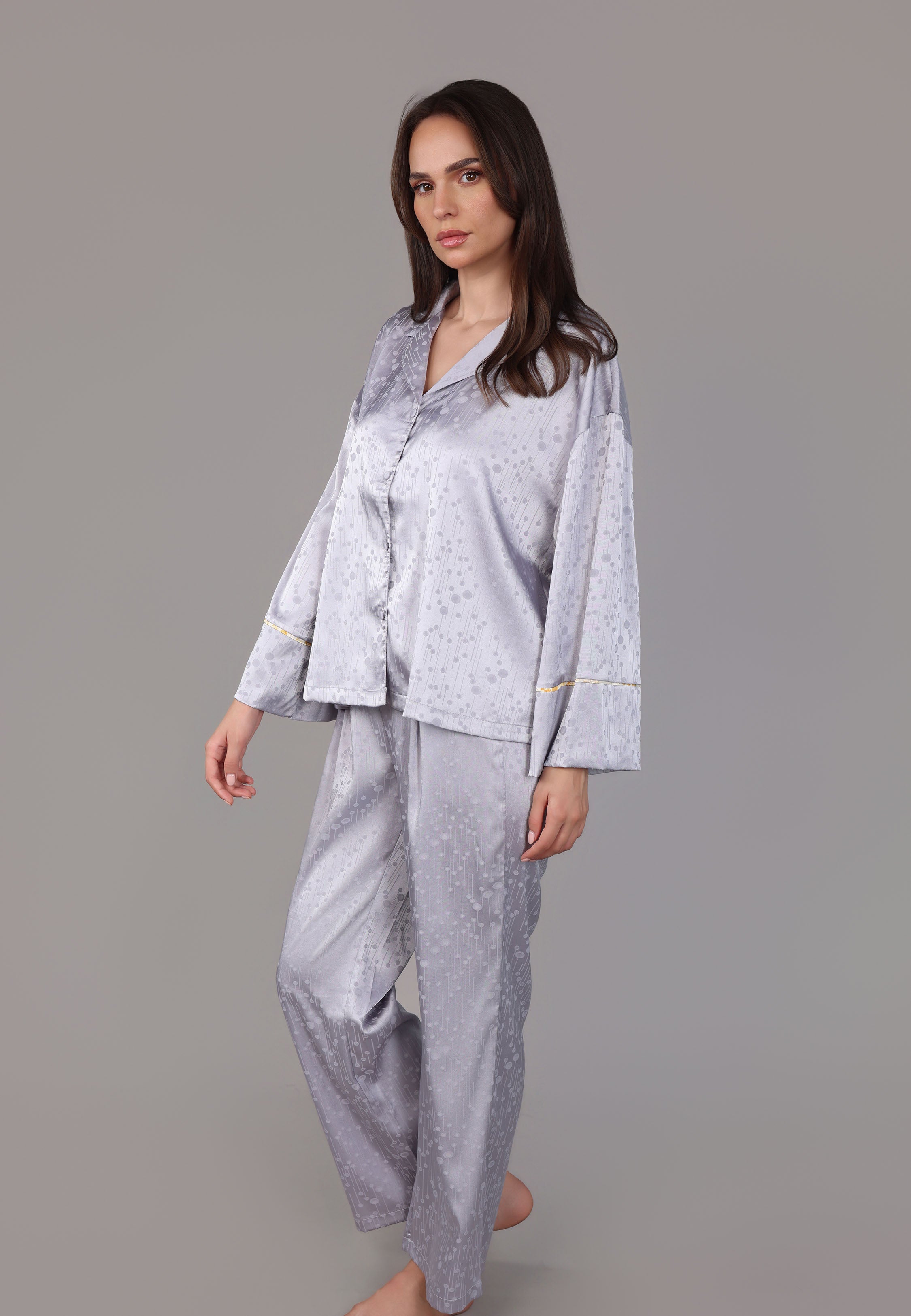 Pyjama Femme Satin Gris Imprimé