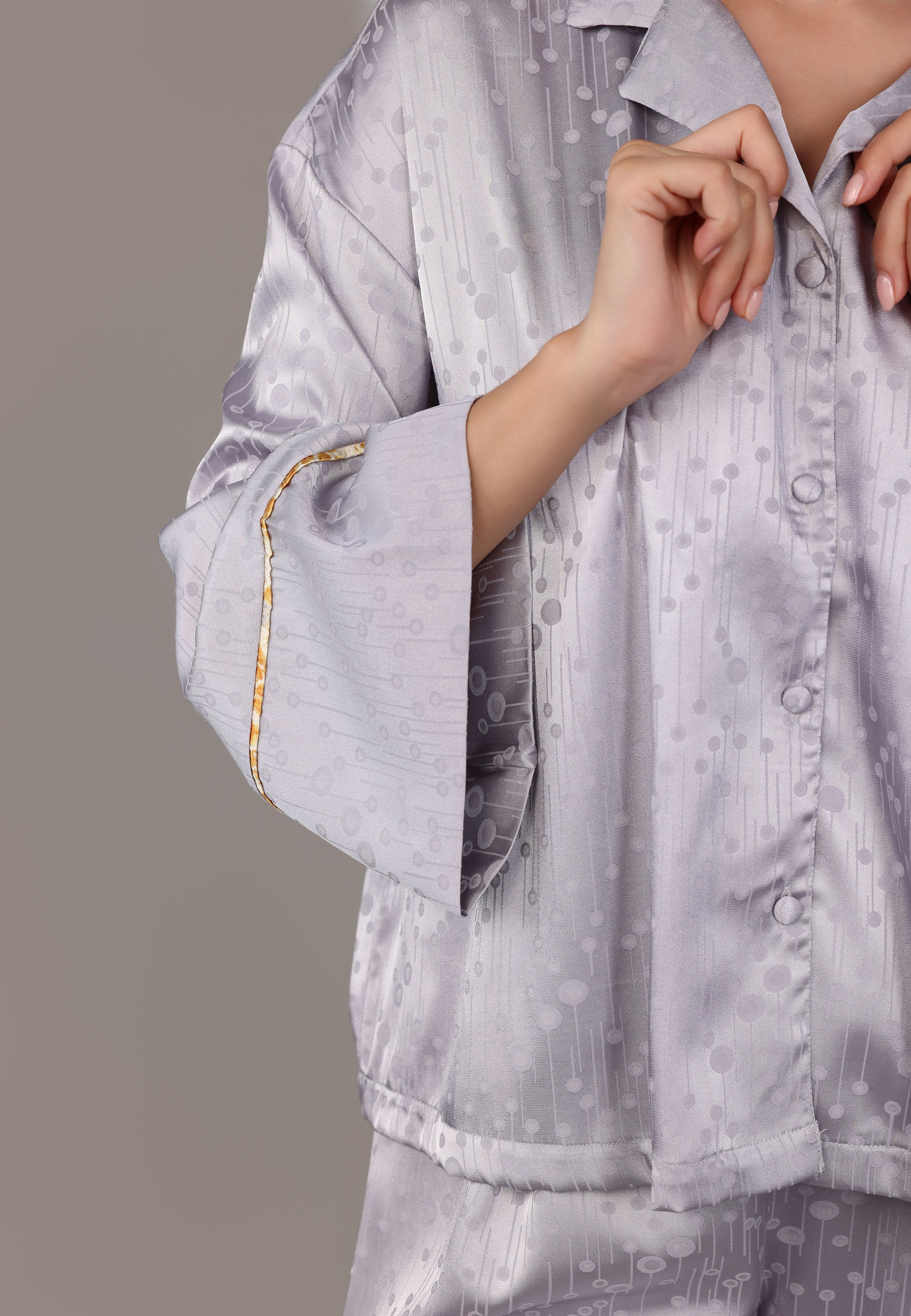 Pyjama Femme Satin Gris Imprimé