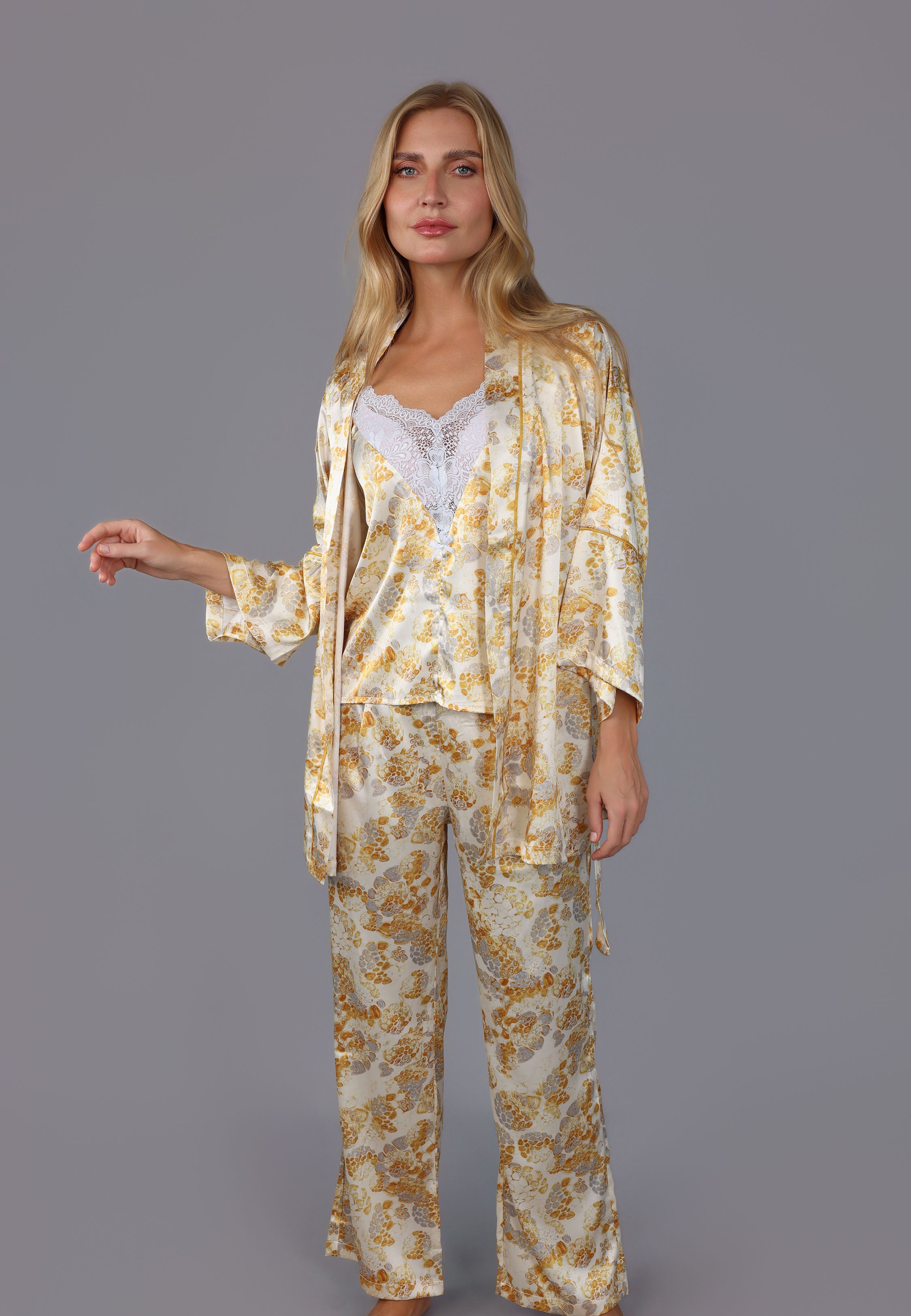 Peignoir Femme Satin Imprimé Fleuri