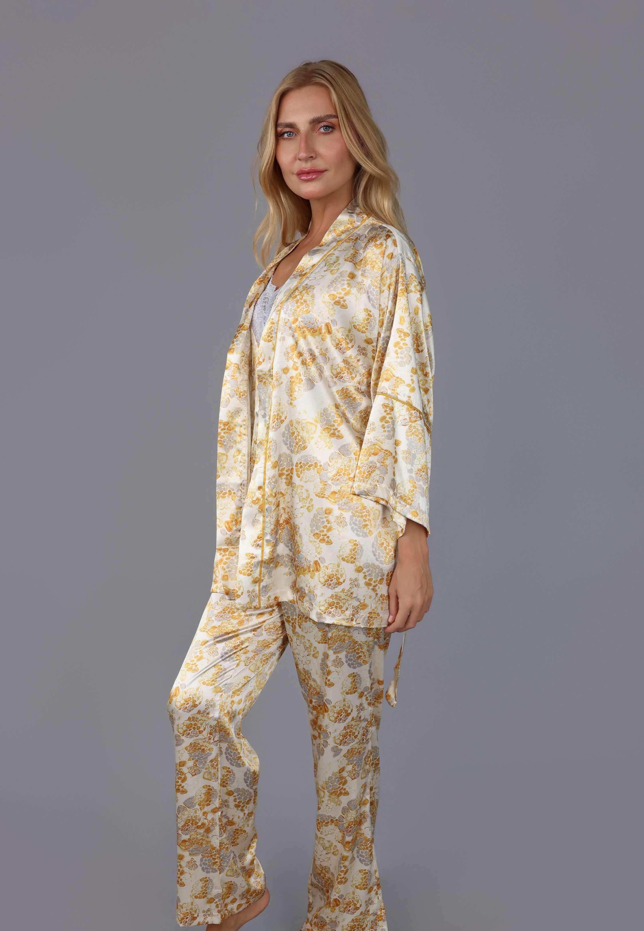 Peignoir Femme Satin Imprimé Fleuri