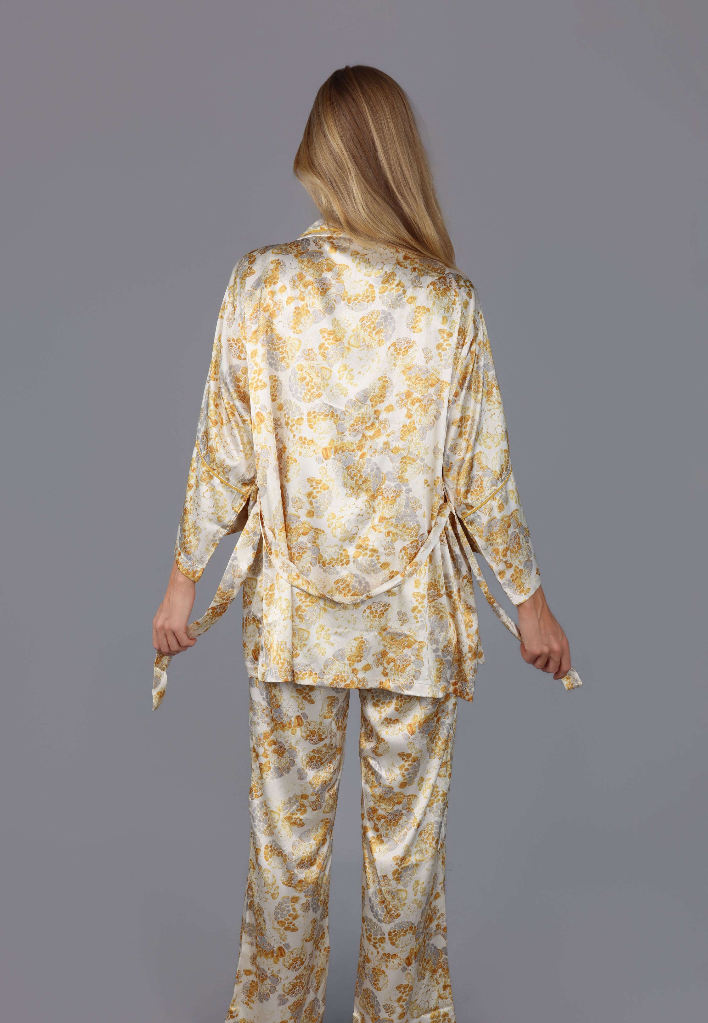Peignoir Femme Satin Imprimé Fleuri