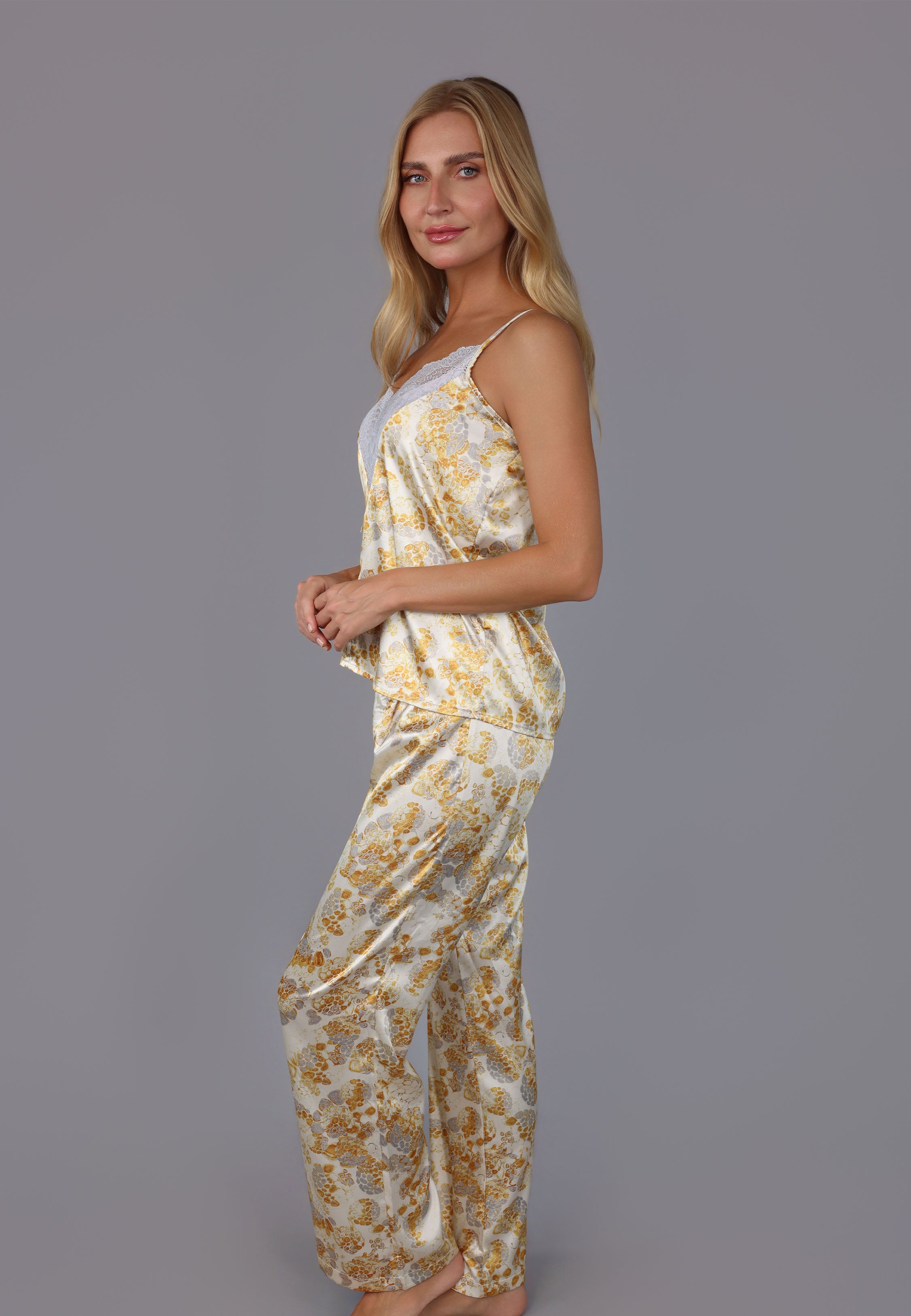 Pyjama Femme Satin Imprimé Fleuri