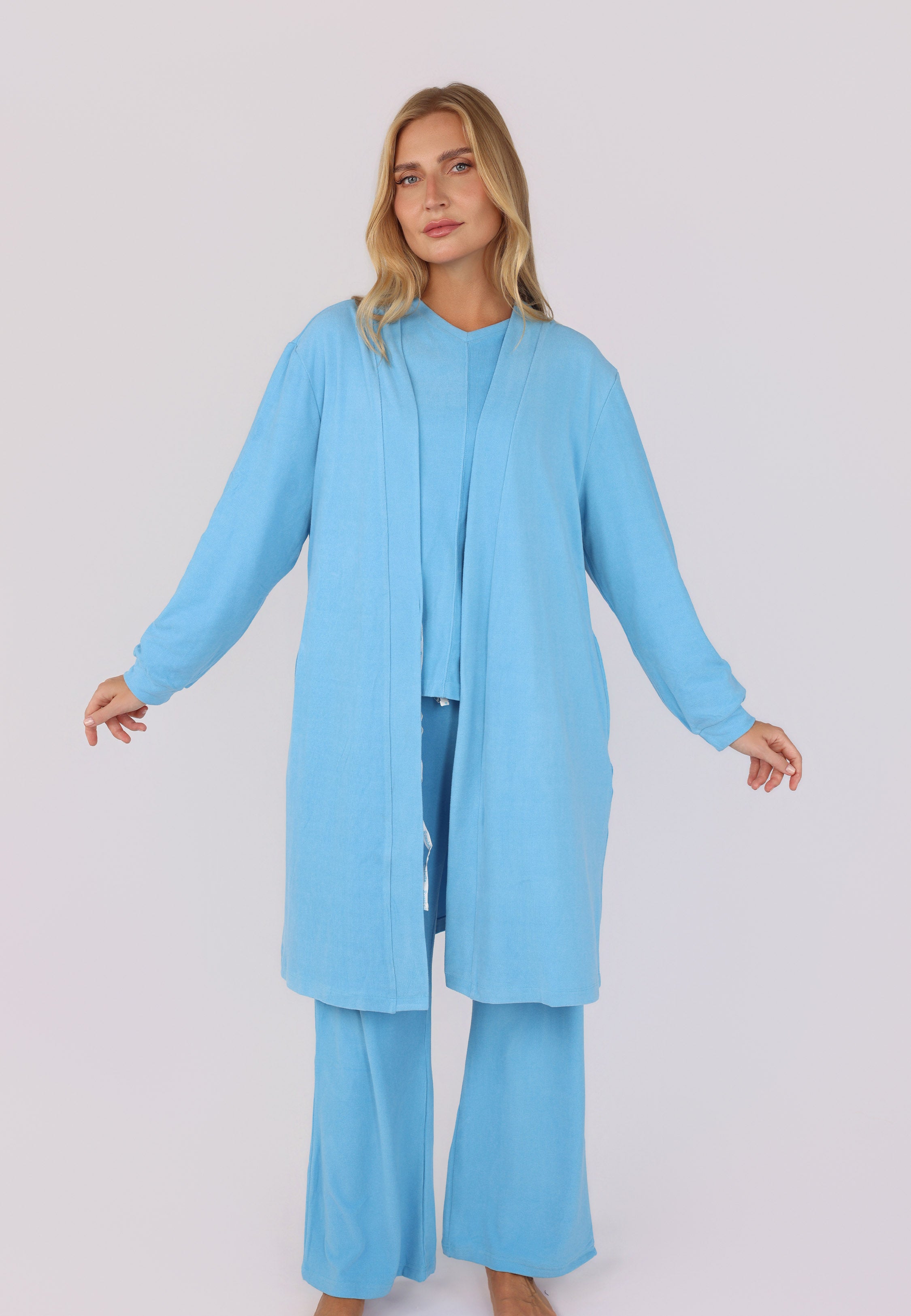 Peignoir Ceinturé Bleu Ciel