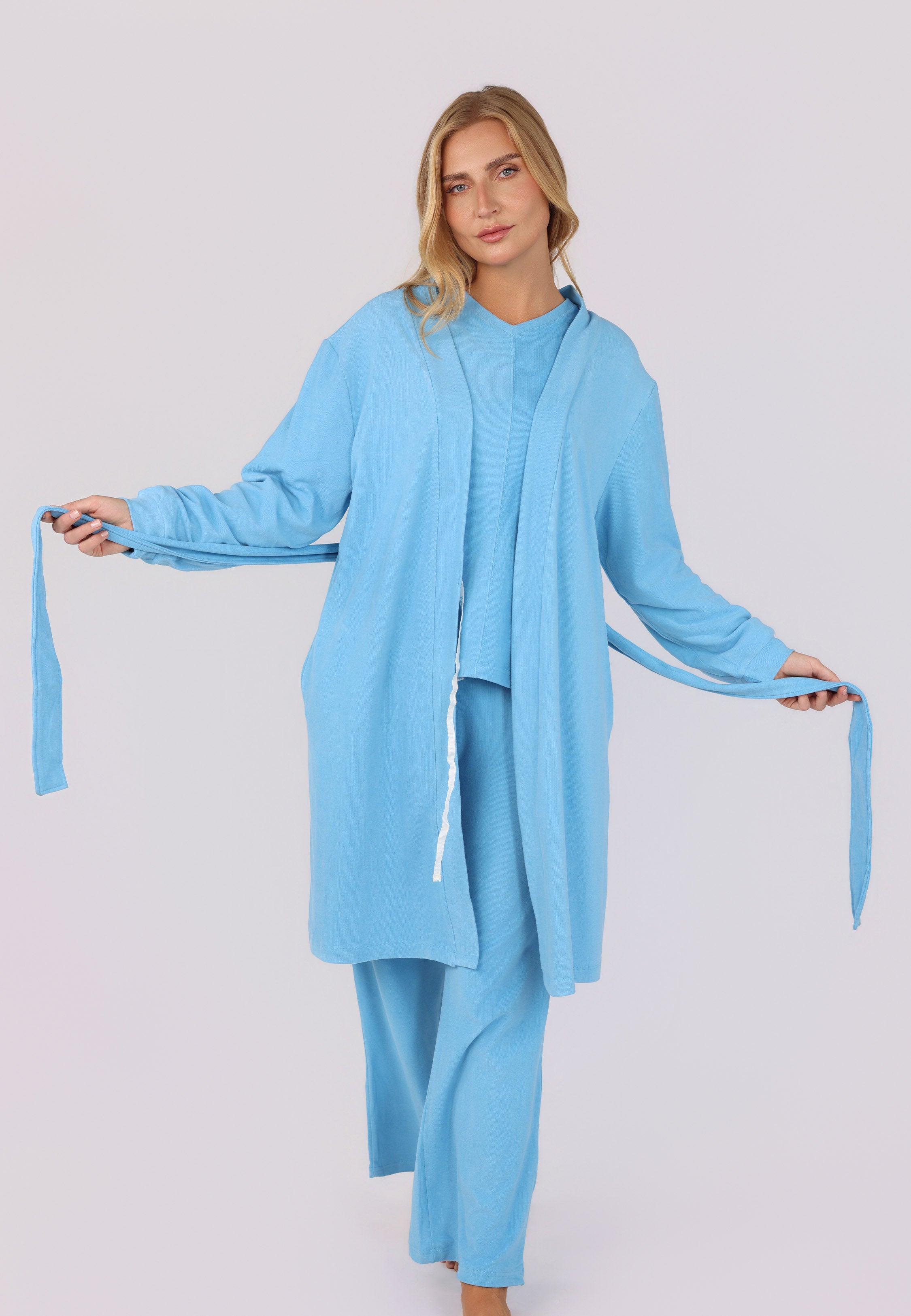 Peignoir Ceinturé Bleu Ciel