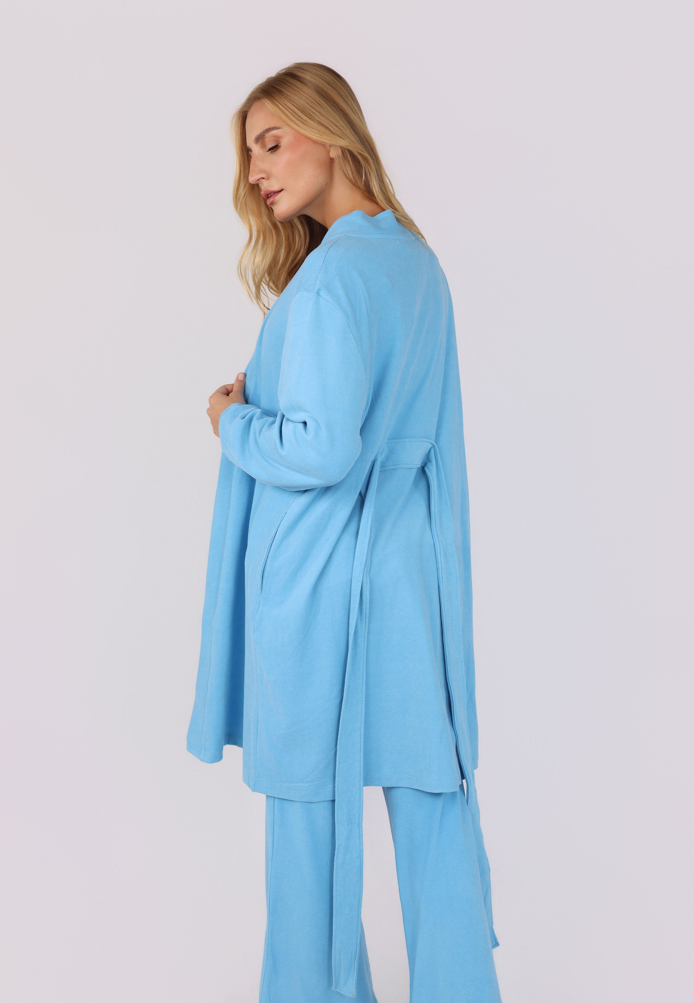 Peignoir Ceinturé Bleu Ciel