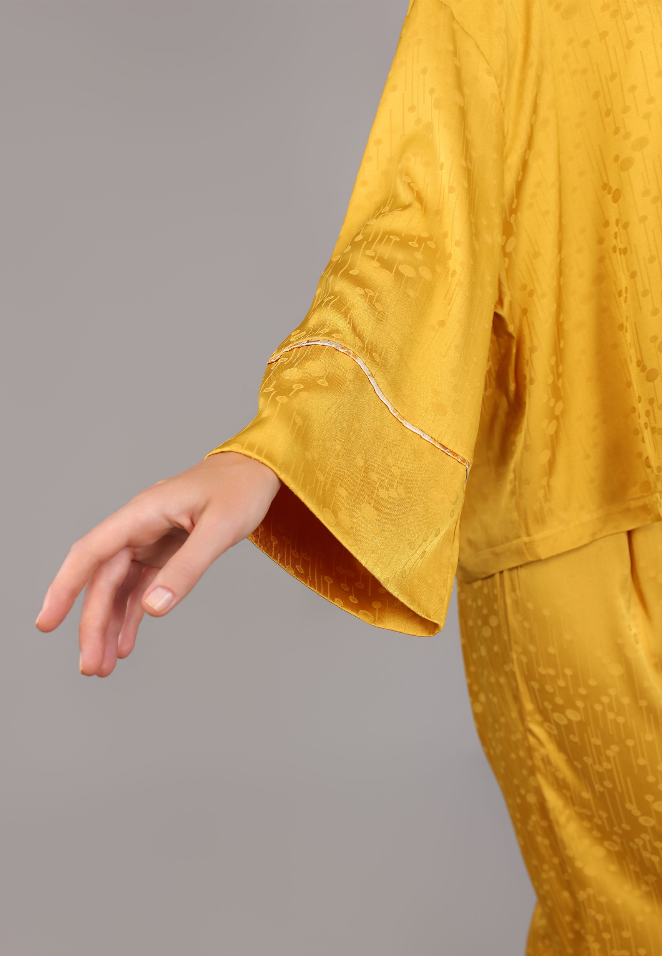 Pyjama Femme Satin Jaune Imprimé