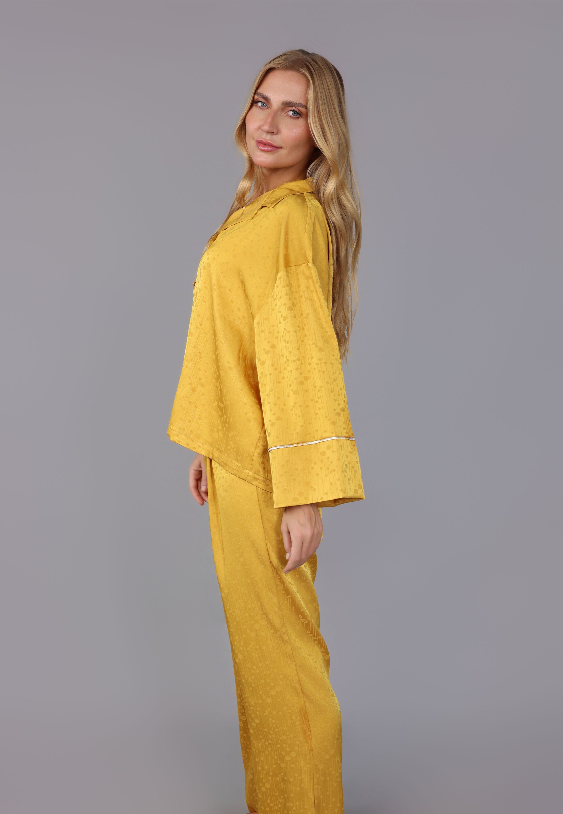 Pyjama Femme Satin Jaune Imprimé
