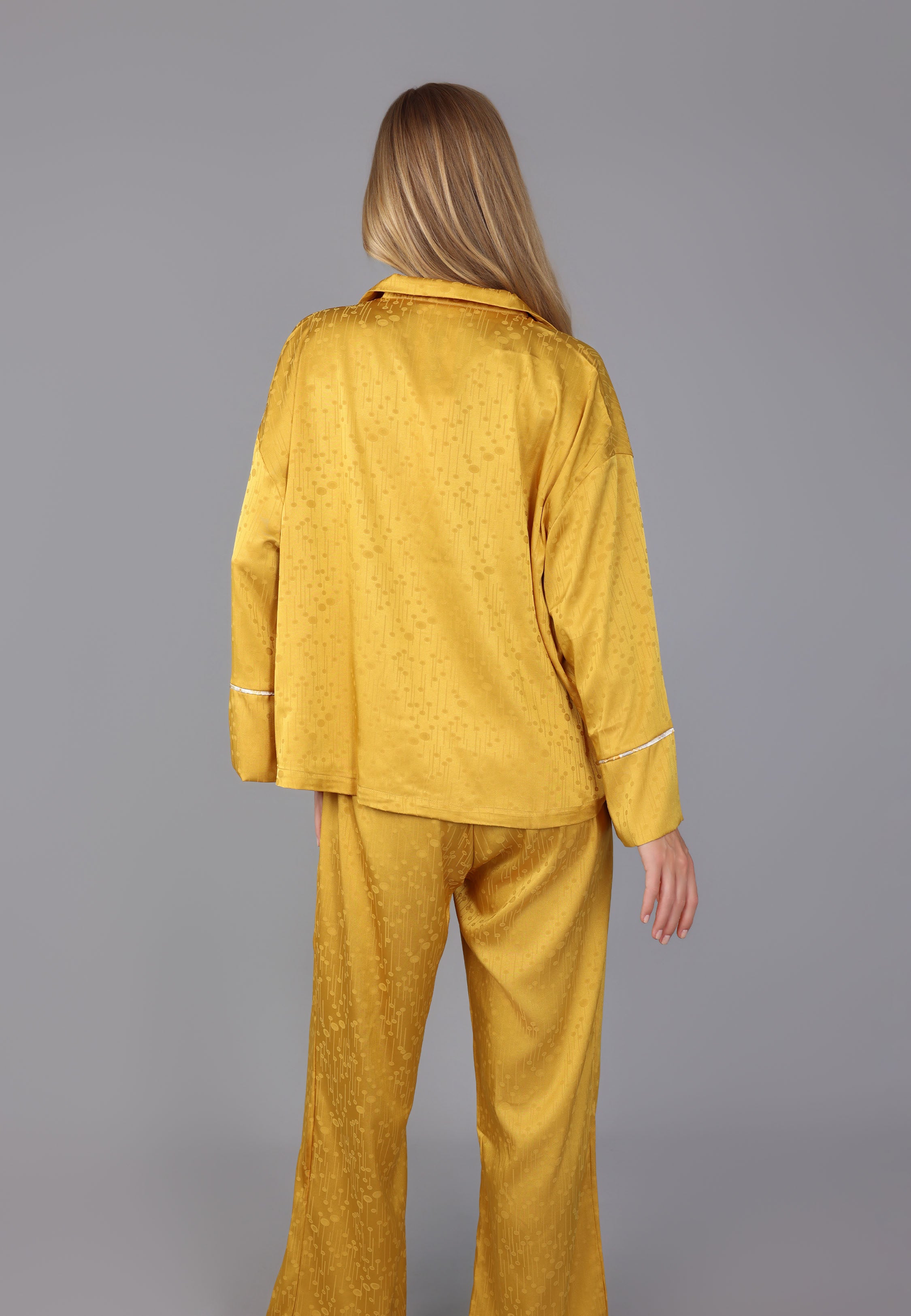 Pyjama Femme Satin Jaune Imprimé