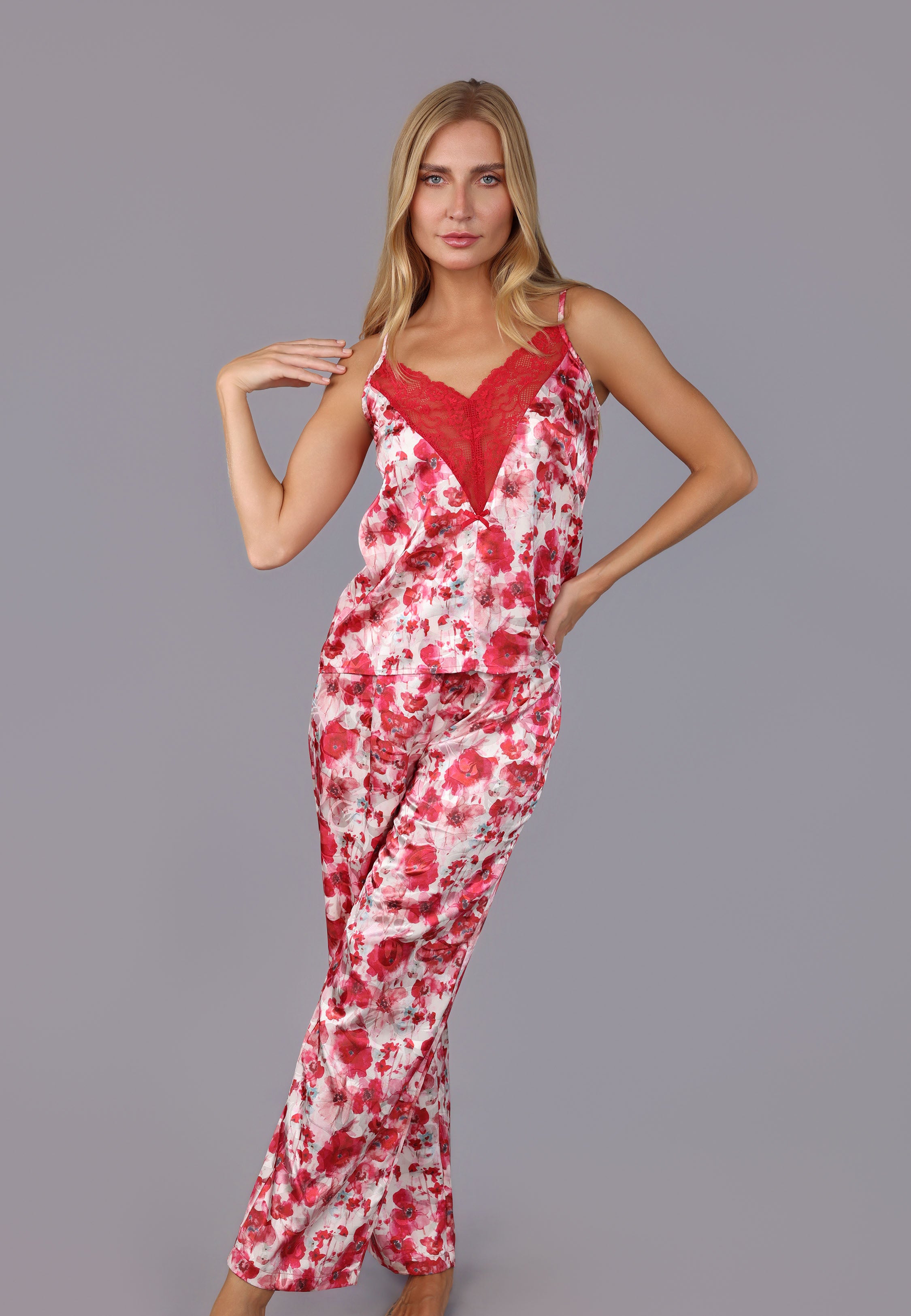 Ensemble Satiné Fleuri à Dentelle