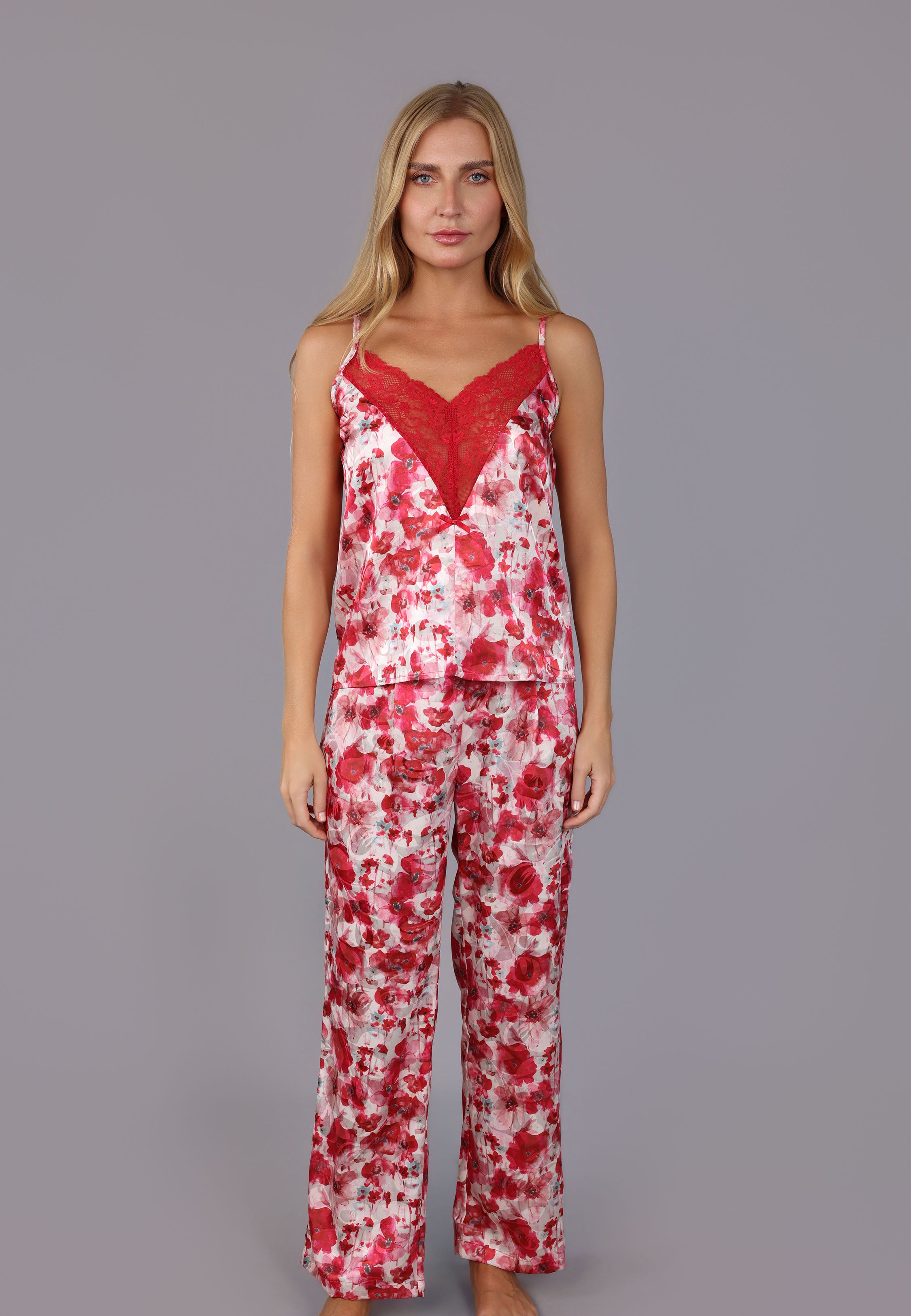 Ensemble Satiné Fleuri à Dentelle