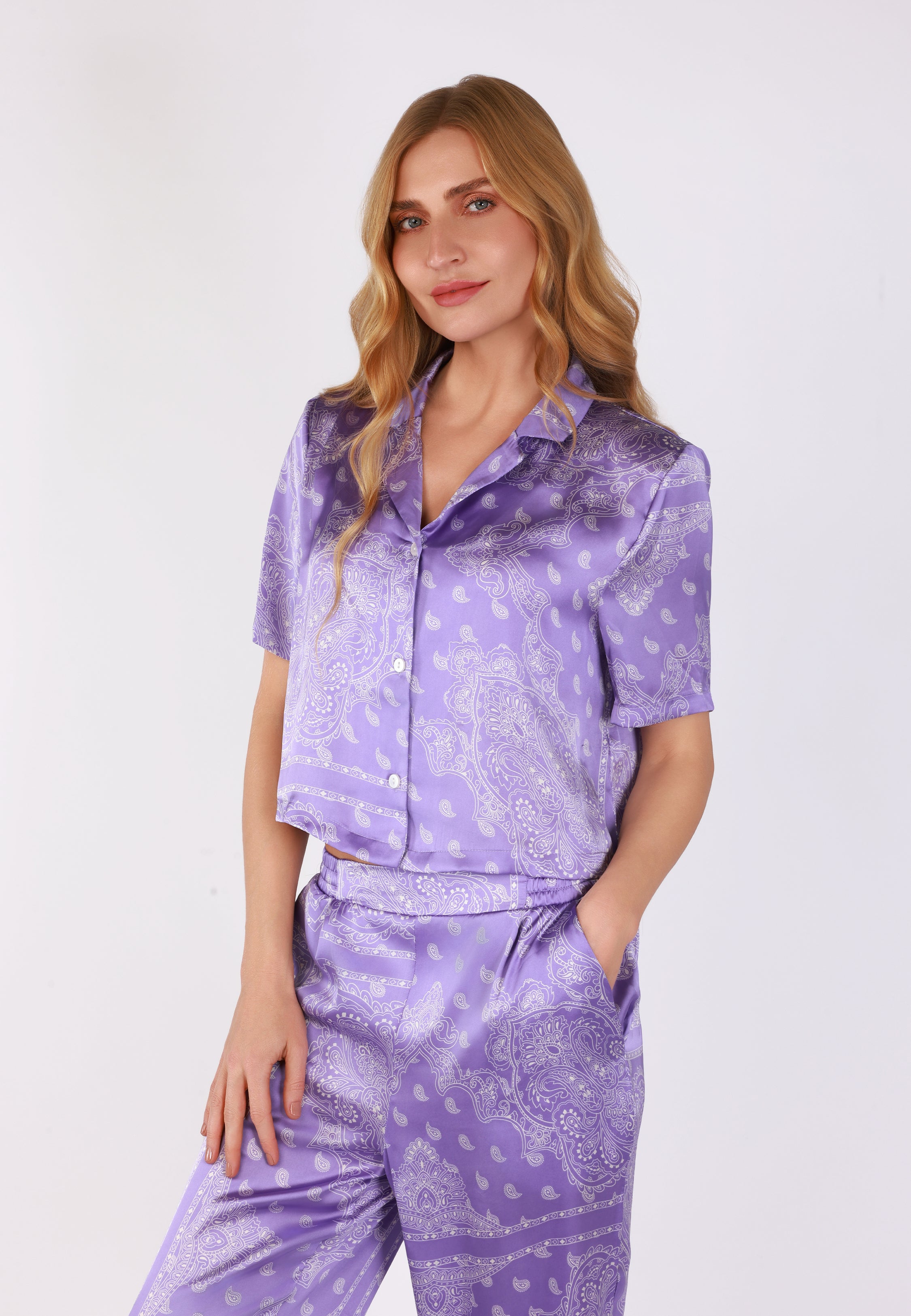 Pyjama Boutonné Manches Courtes | Collection Bandana Purple