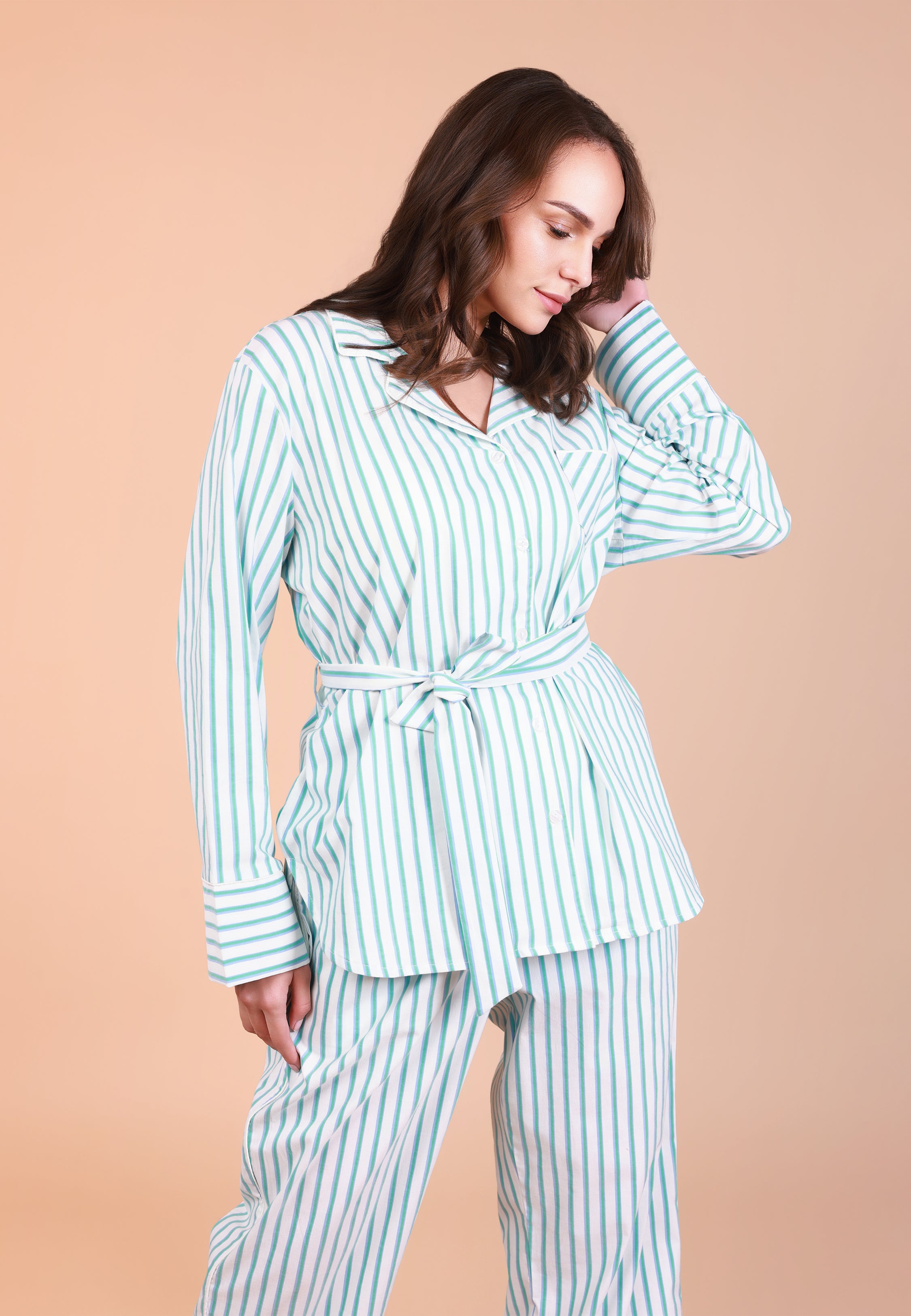 Ensemble Pyjama Rayé Vert & Blanc