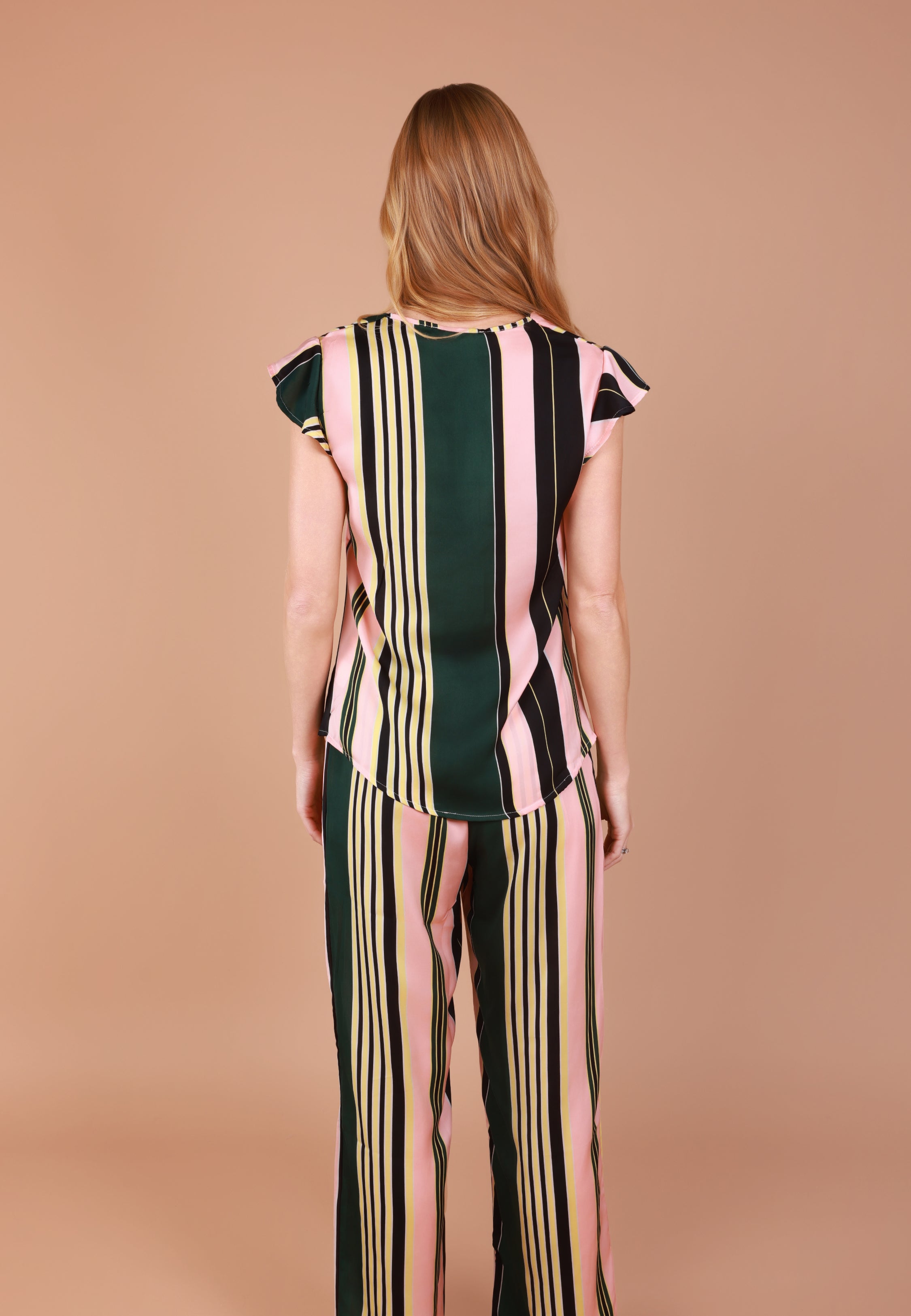 Pyjama Satin Rayé avec manches à volants | Collection GÉOMÉTRIQUE