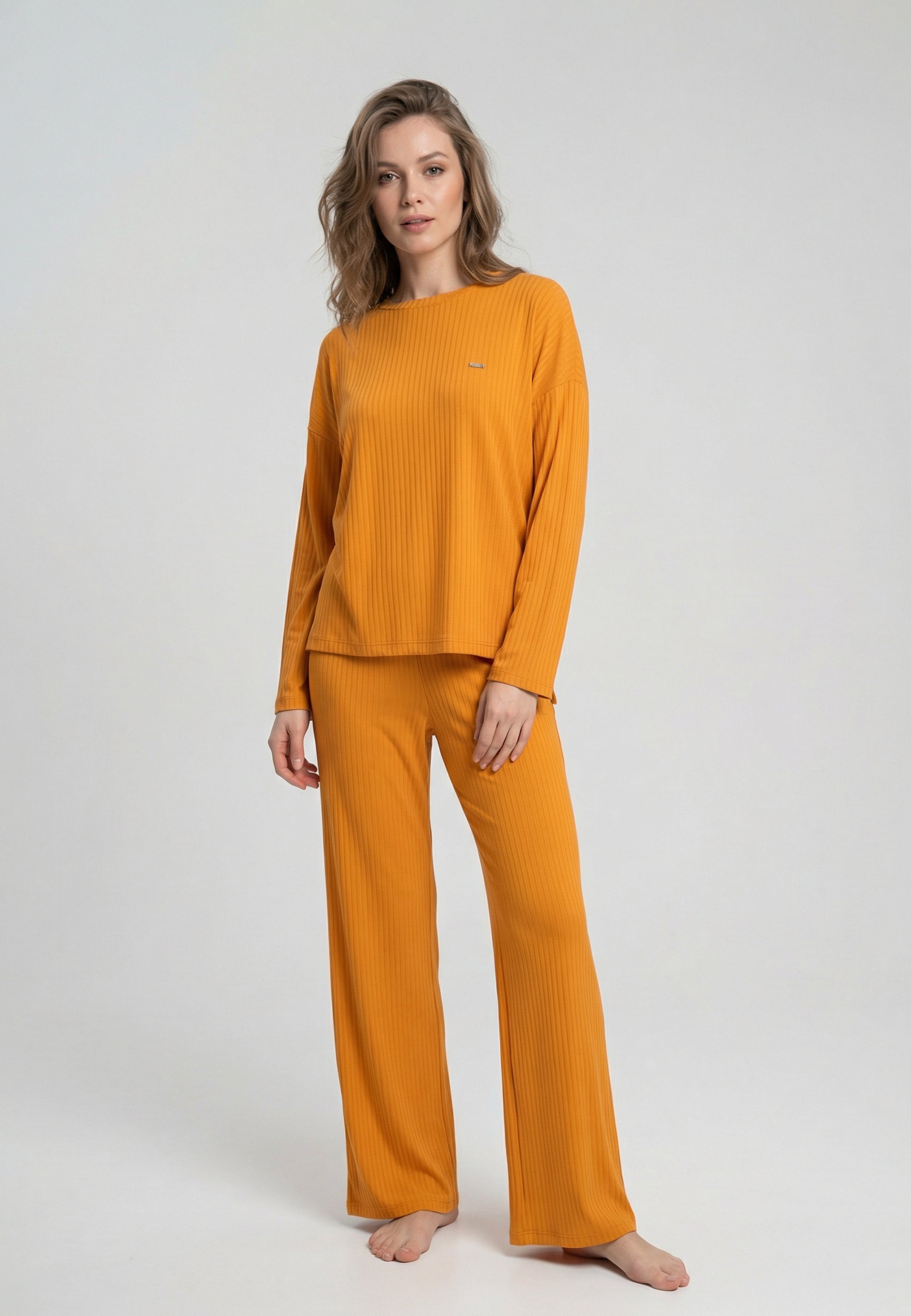 Ensemble Pyjama Femme Côtelé Col Rond